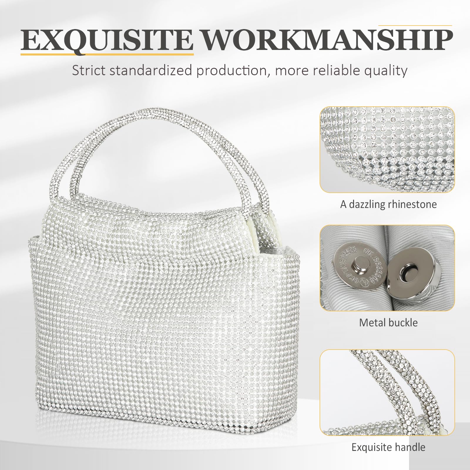 Elegant Crystal Rhinestone Evening Clutch Bag for Women - Sparkly Glitter Party Purse for Prom, Wedding & Special Occasions