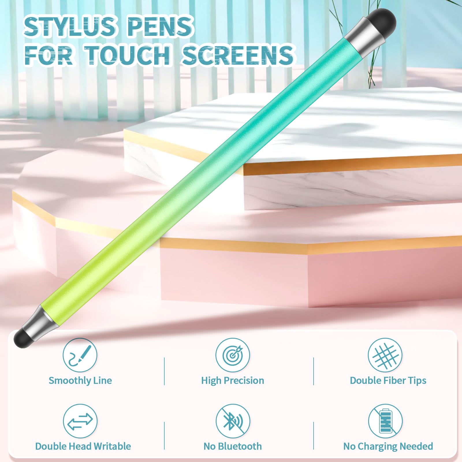 8Pcs 2-in-1 Stylus Pens for Touchscreen - High Precision Dual Rubber Tip Stylus Compatible with iPad, iPhone, Samsung & Android Tablets - Perfect for Drawing, Note-Taking & Digital Art (Multicolor)
