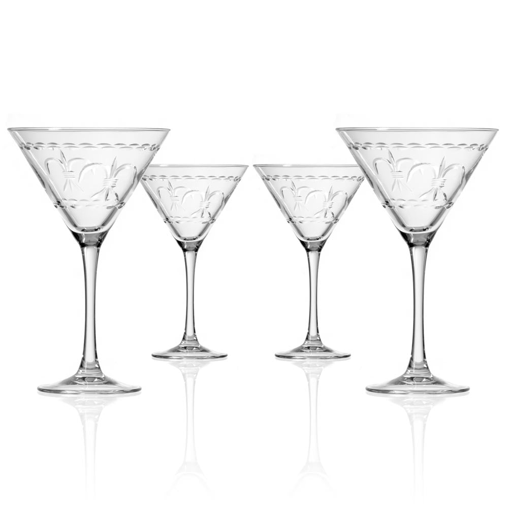 Premium Fleur De Lis 10oz Martini Cocktail Glasses - Set of 4 Elegant Barware for Home Entertaining, Dinner Parties & Upscale Cocktail Events