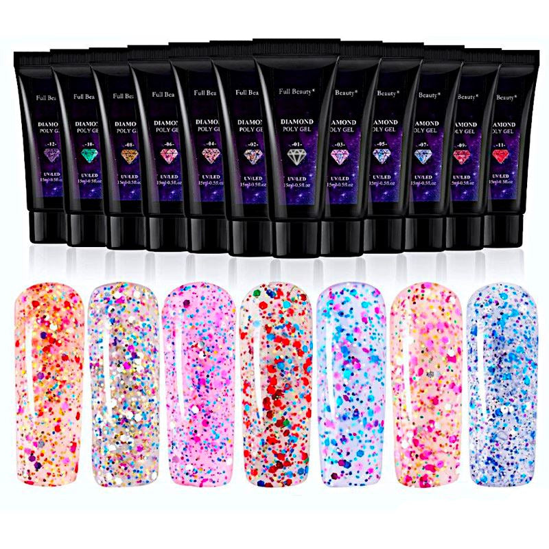 Glitter Diamond PolyGel Nail Kit - Professional Gel in a Tube for Long-Lasting Nail Extensions & Manicures - Perfect for Salon, Home Use & Special Occasions