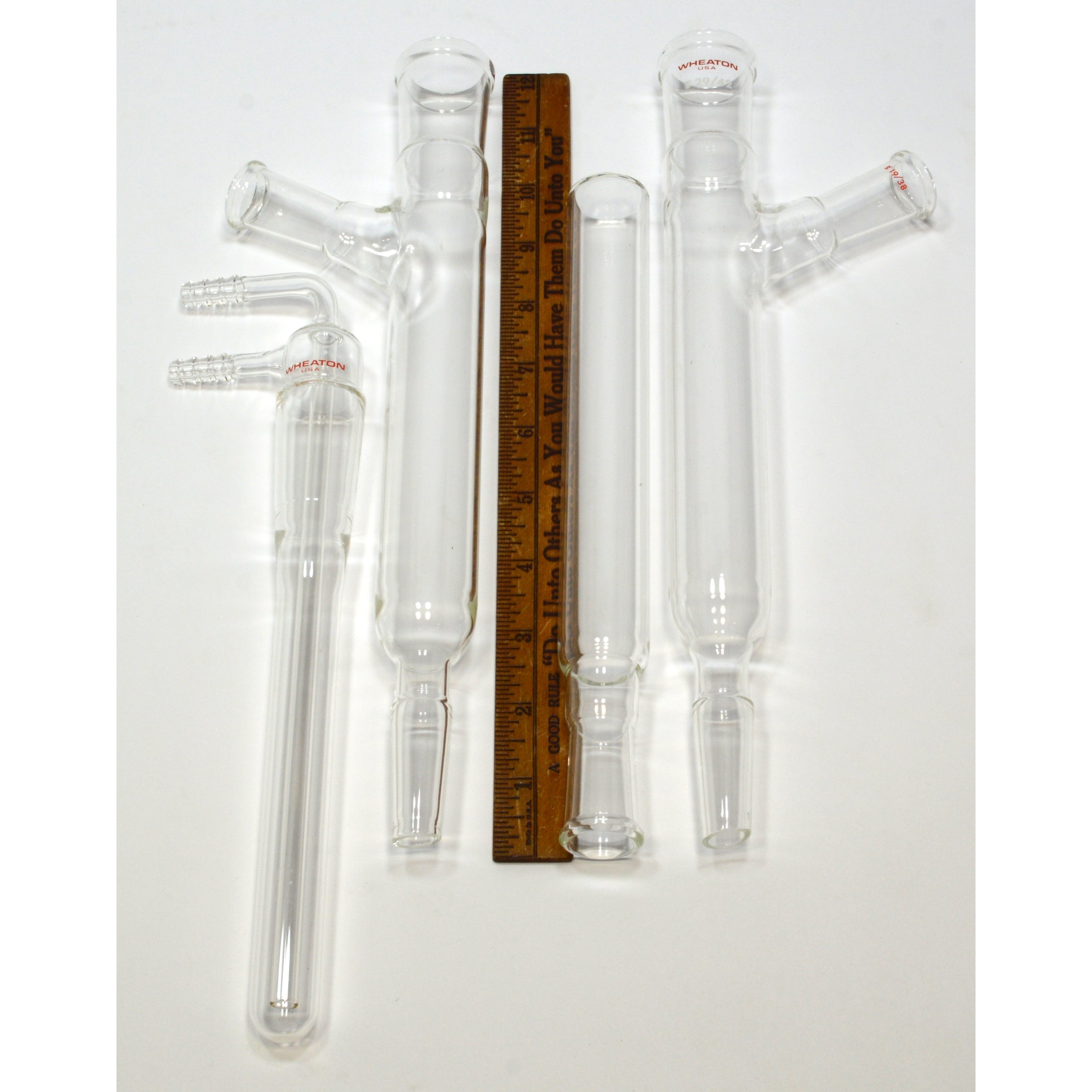 Premium Glass Lab Equipment Set - Lot of 9 Wheaton Chemistry 2-Neck Flasks with Adapters for Scientific Experiments & Laboratory Use