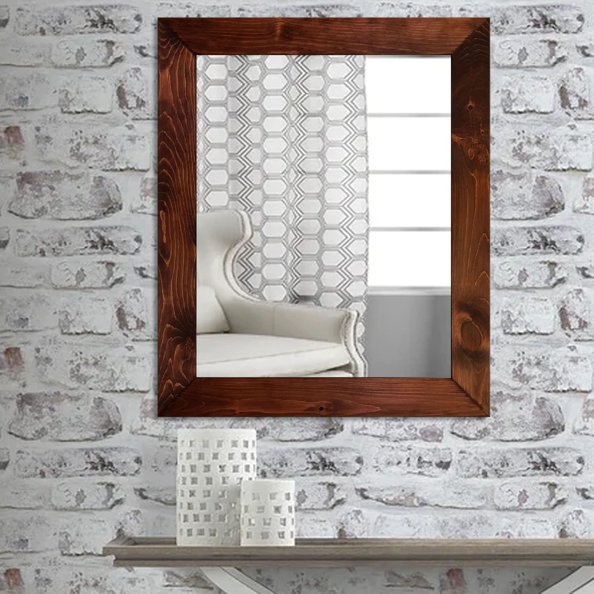 Handmade Shiplap Rustic Wood Framed Wall Mirror - 20 Stain Colors (Red Oak Shown) - Large Bathroom, Vanity & Full Length Mirror for Farmhouse, Rustic & Modern Home Decor
