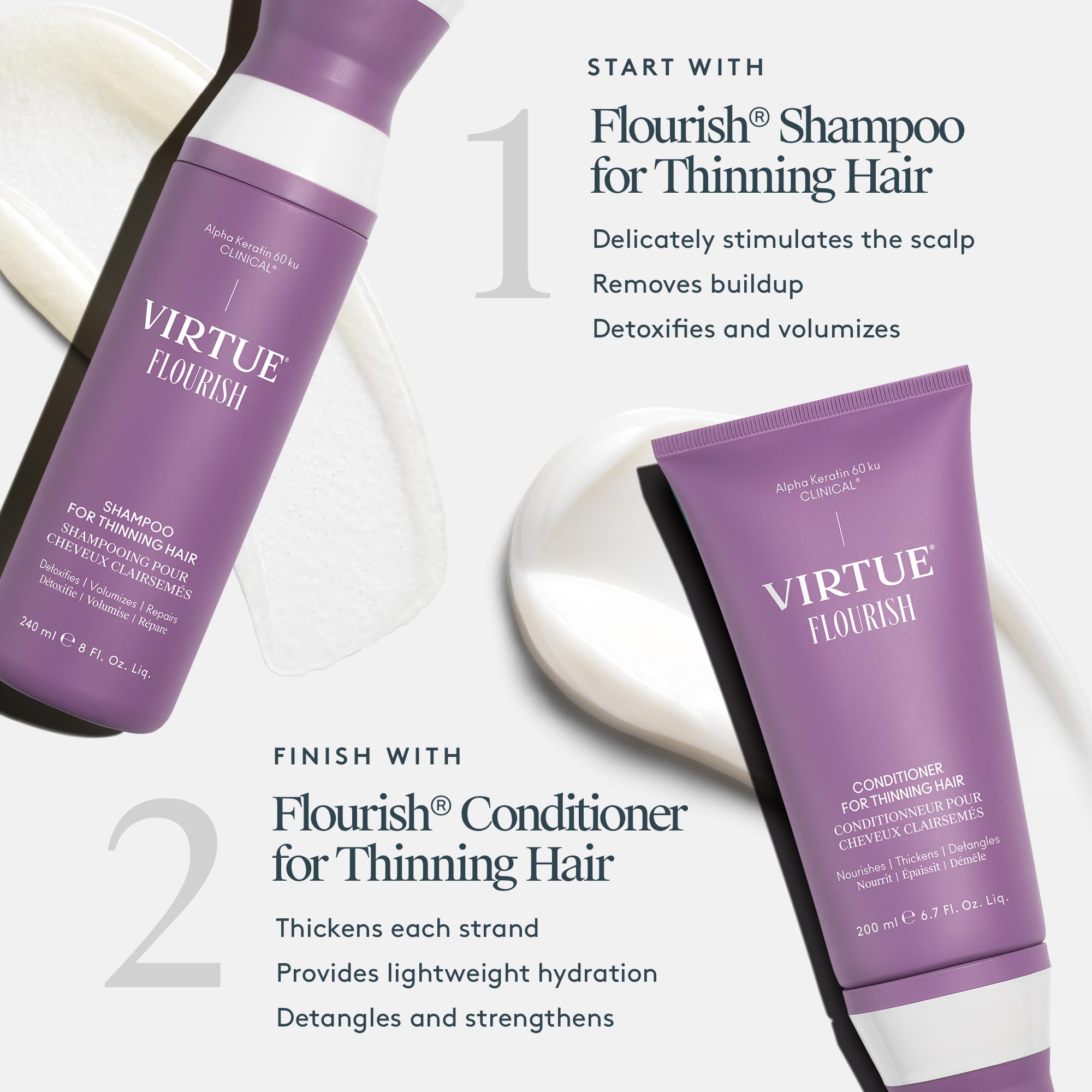 VIRTUE Flourish Sulfate-Free Volumizing Shampoo for Thinning Hair - Hair Growth Treatment with Detox & Repair - Color Safe Formula - Perfect for Daily Use & Hair Care Routine