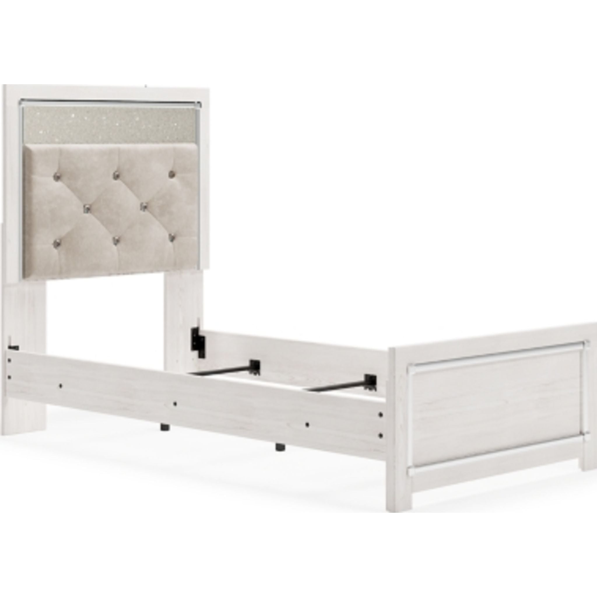 Altyra White Panel Bed Frame - Queen Size, Modern Platform Bed with Upholstered Headboard for Bedroom Decor