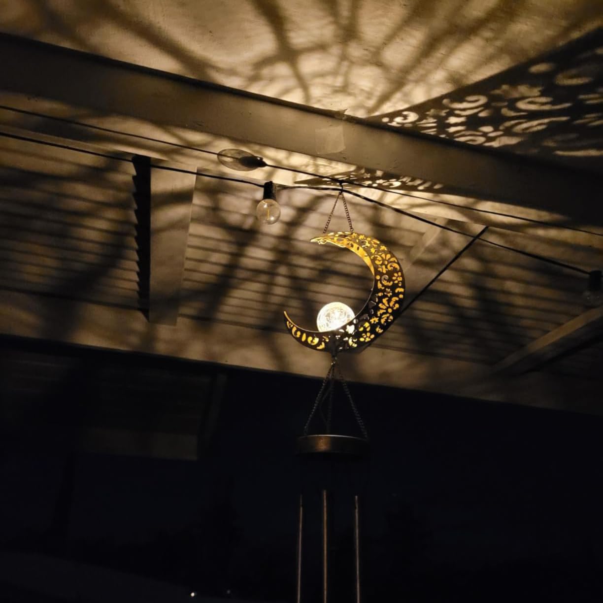 Solar Powered LED Moon Wind Chimes with Crackle Glass Ball - Unique Outdoor Decor for Garden, Patio, Yard & Porch | Perfect Birthday Gift for Women, Mom & Grandma | Creates Soothing Ambience for Relaxation & Meditation
