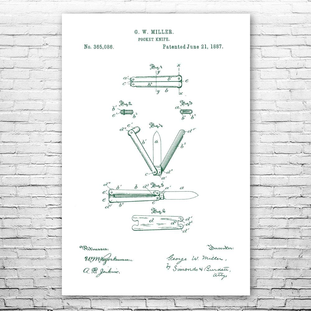 Balisong Butterfly Knife Blueprint Art Print - 11x17 Inch Green & White Poster for Knife Makers, Collectors & Martial Arts Decor - Perfect Gift for Knife Enthusiasts & Training Room Wall Art