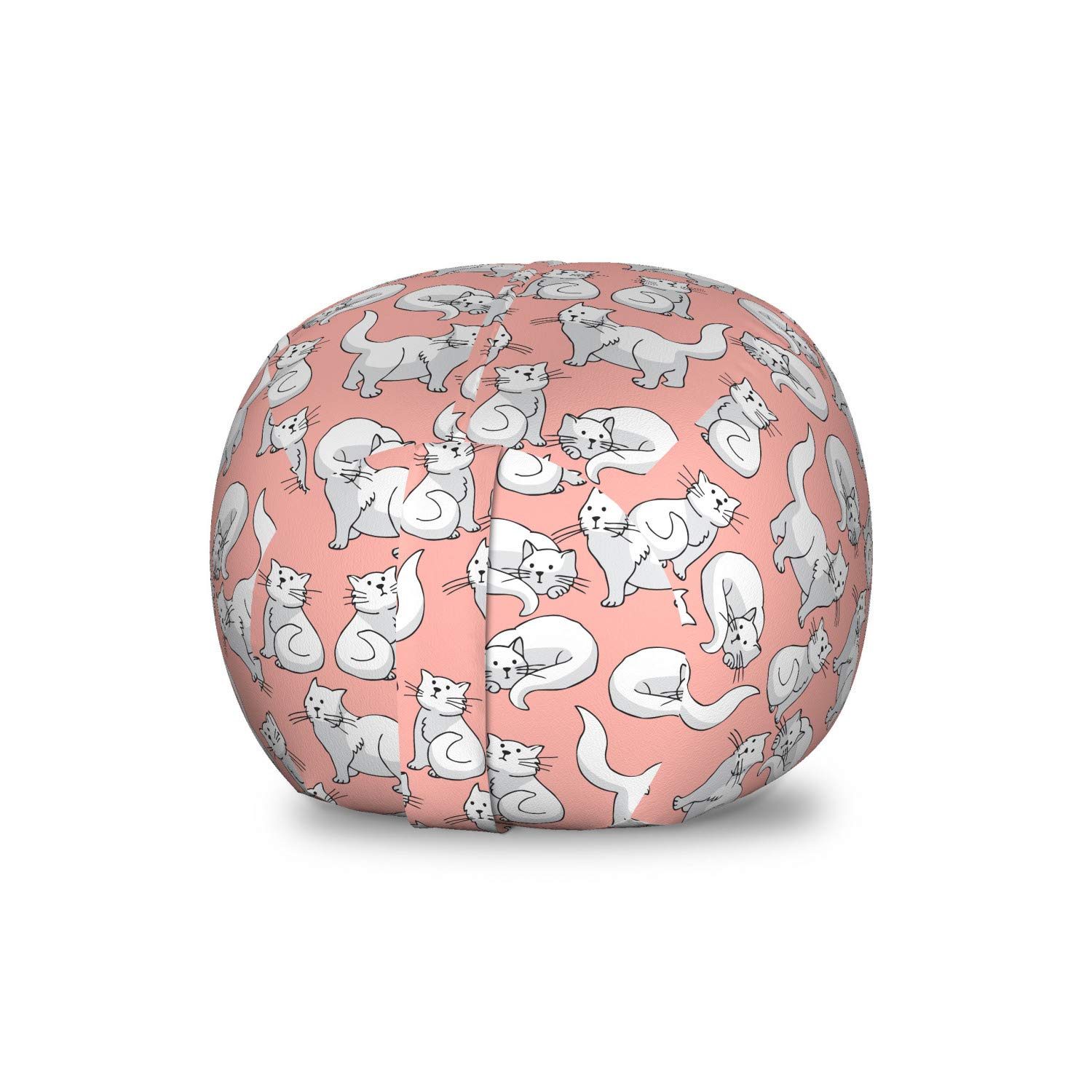 Ambesonne Cat Toy Storage Bag Chair - Washable Stuffed Animal Organizer with Digital Cat Silhouette Design - Small Size in Pale Pink & Grey - Perfect for Kids' Room, Nursery or Pet Toy Organization