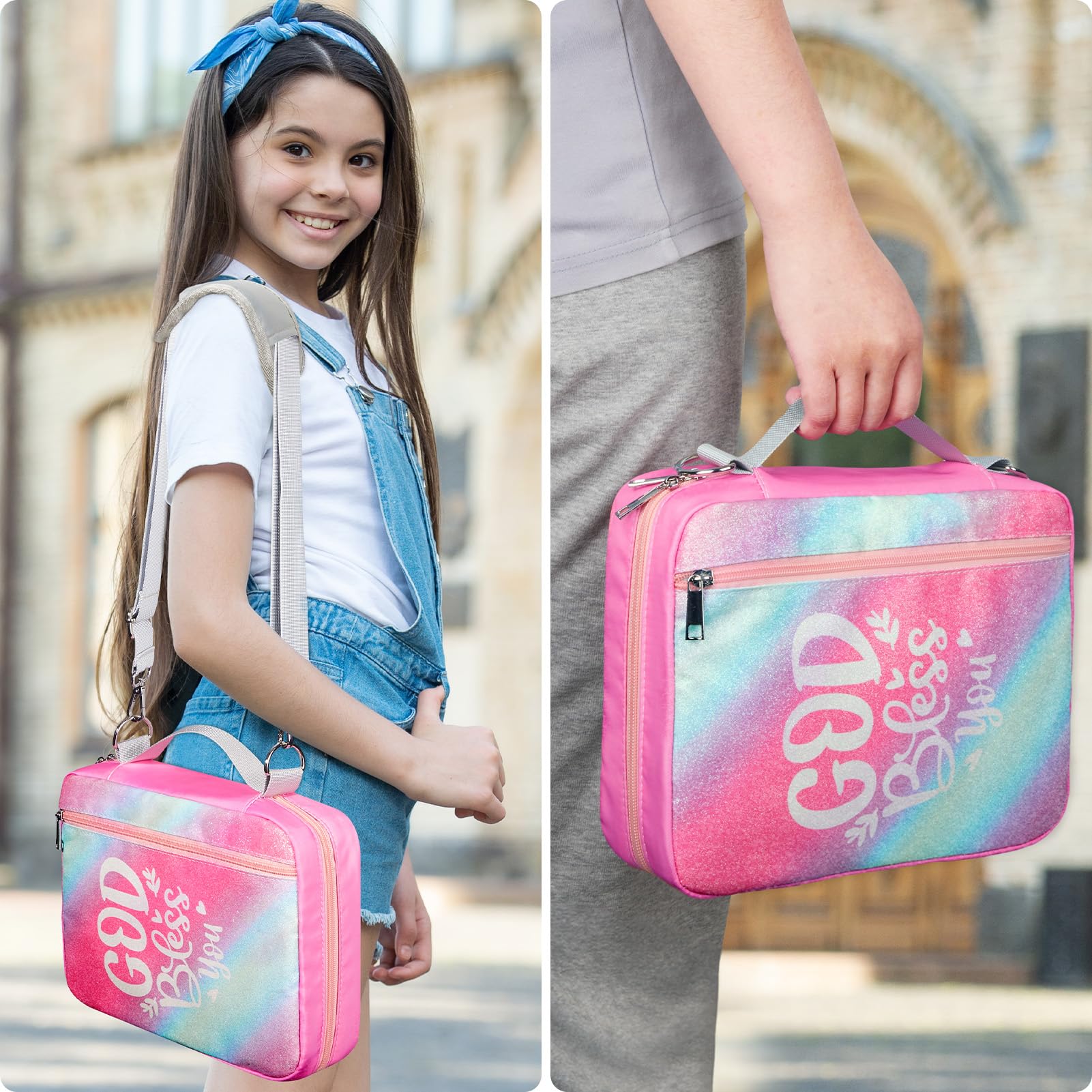 Glitter Bible Tote Bag with Shoulder Straps - Play Tailor Bible Cover Case for Women & Girls, Perfect Study Accessory for Church, Sunday School & Bible Study