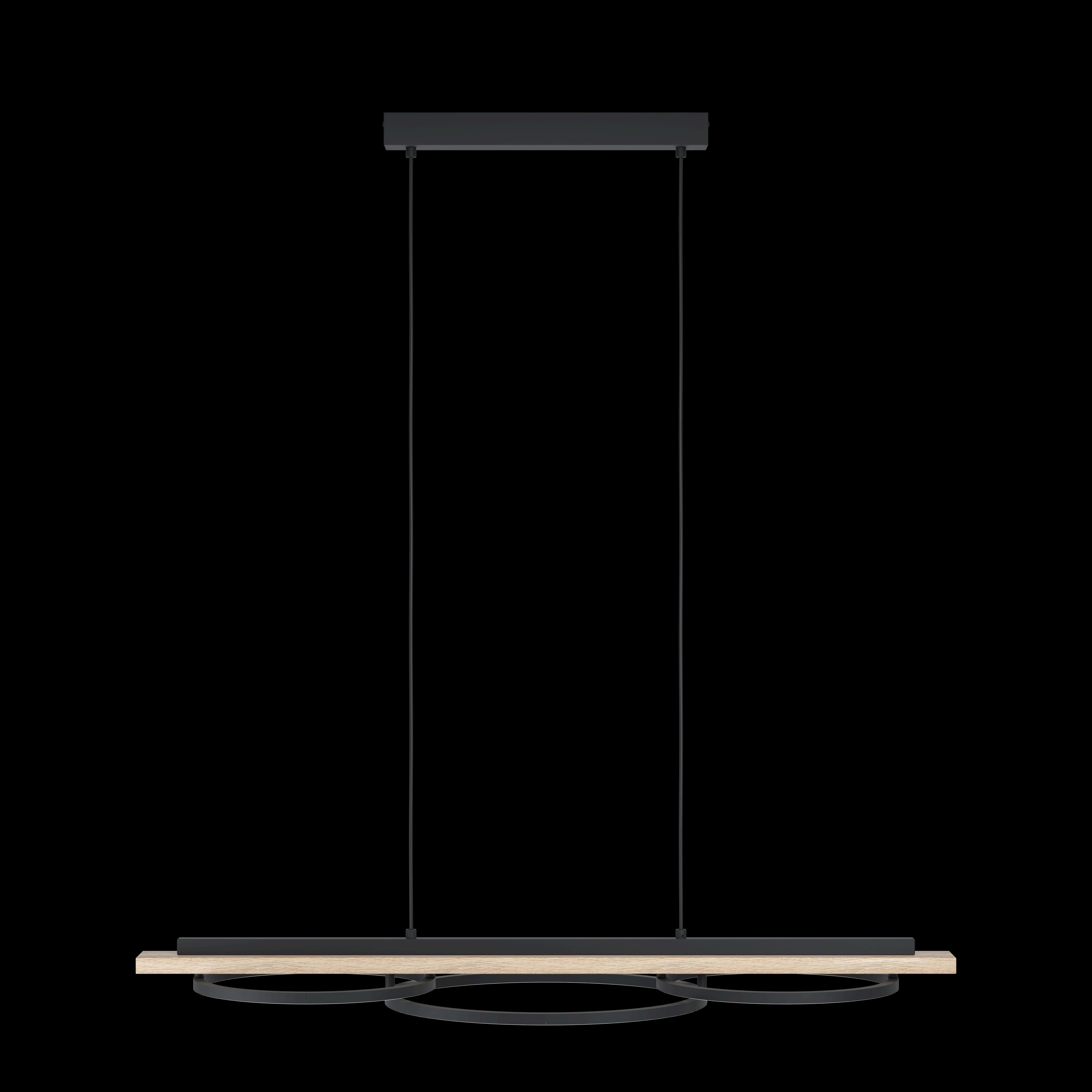 Eglo Boyal LED 3-Light Circle Chandelier with Oak Veneer Wood Finish - Modern Dining Room & Kitchen Island Pendant Lighting