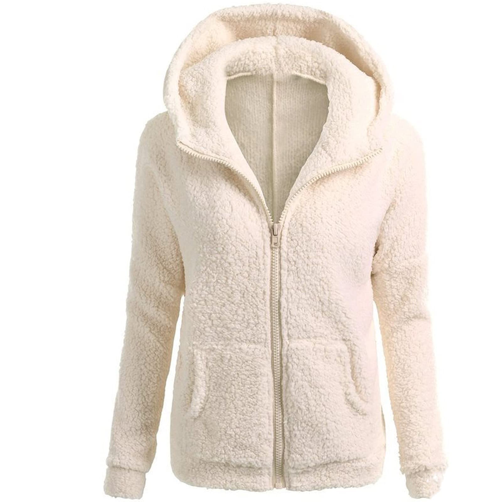 ZEFOTIM Women's Sherpa Jacket - Winter Warm Hooded Fleece Coat with Zipper, Soft Cotton Outerwear for Casual Wear & Outdoor Activities