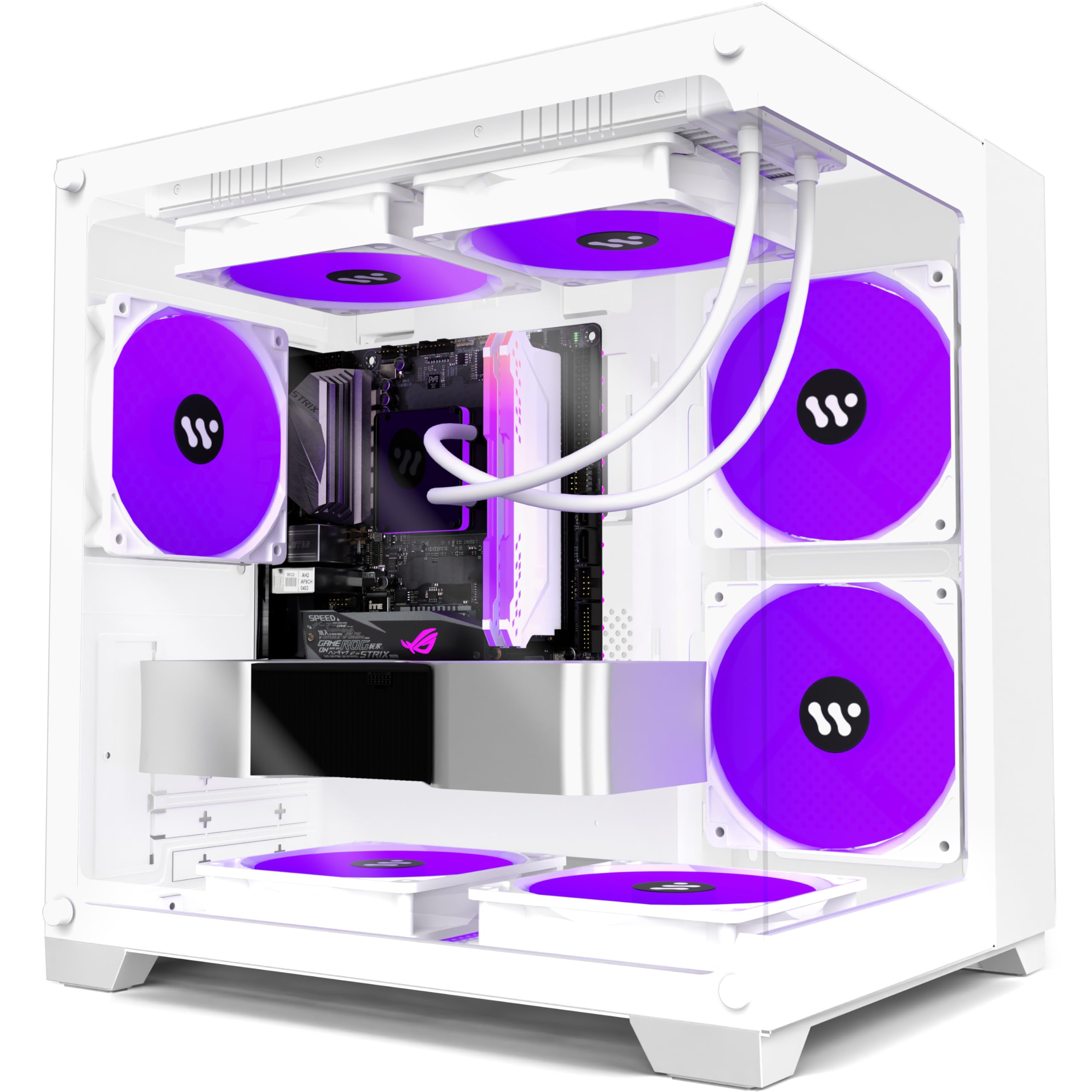 KEDIERS Micro ATX Tower PC Case - White Mini Gaming Computer Case with 4 PWM ARGB Fans & 2 Tempered Glass Panels | Perfect for Compact Gaming Setups & Home Office Workstations