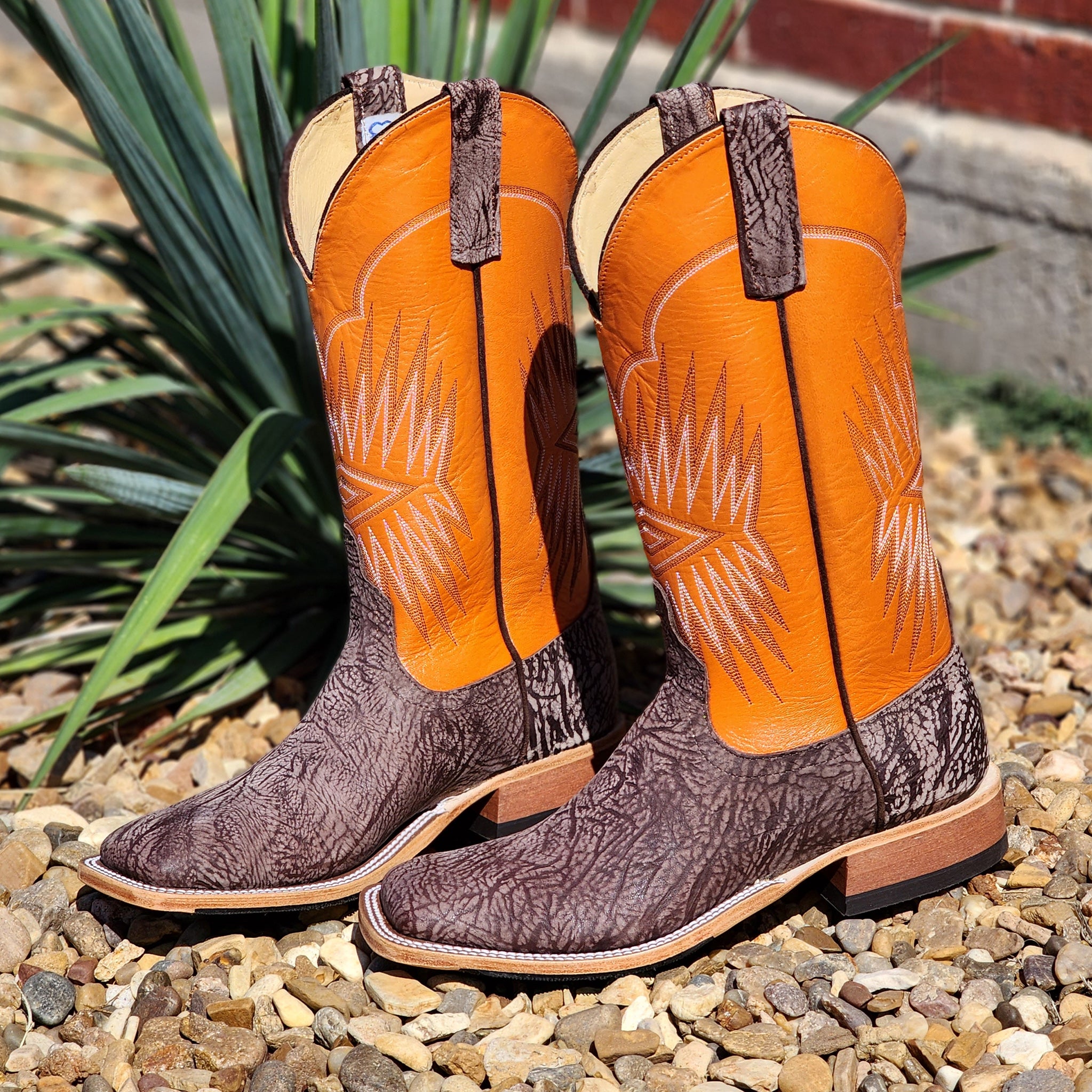 Anderson Bean Men's Brown Washed Square Toe Cowboy Boots - Premium Leather Western Boots for Men | Perfect for Rodeo, Country Dancing & Casual Wear