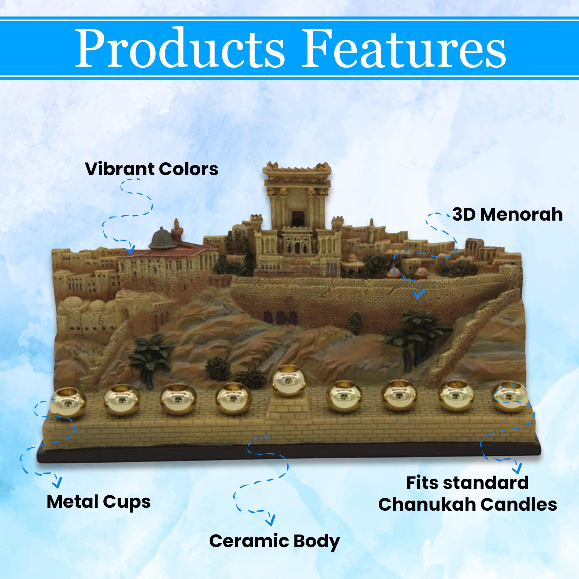 Majestic Ceramic Hanukkah Menorah with Butterfly & Floral Design (12