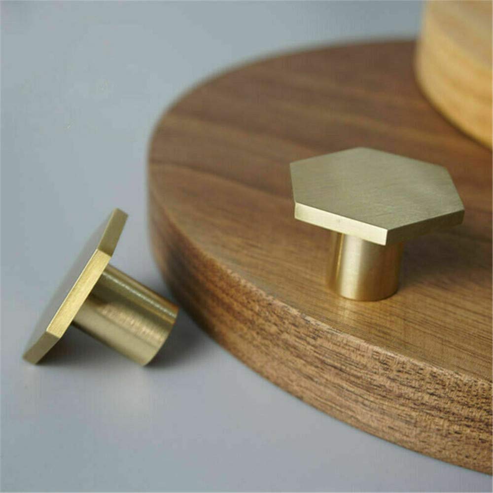 6 Pack Gold Copper Brushed Hexagon Cabinet Knobs - Elegant Brass Drawer Pulls for Kitchen & Cupboard Hardware | Perfect for Modern Cabinets, Dressers & Furniture Upgrades