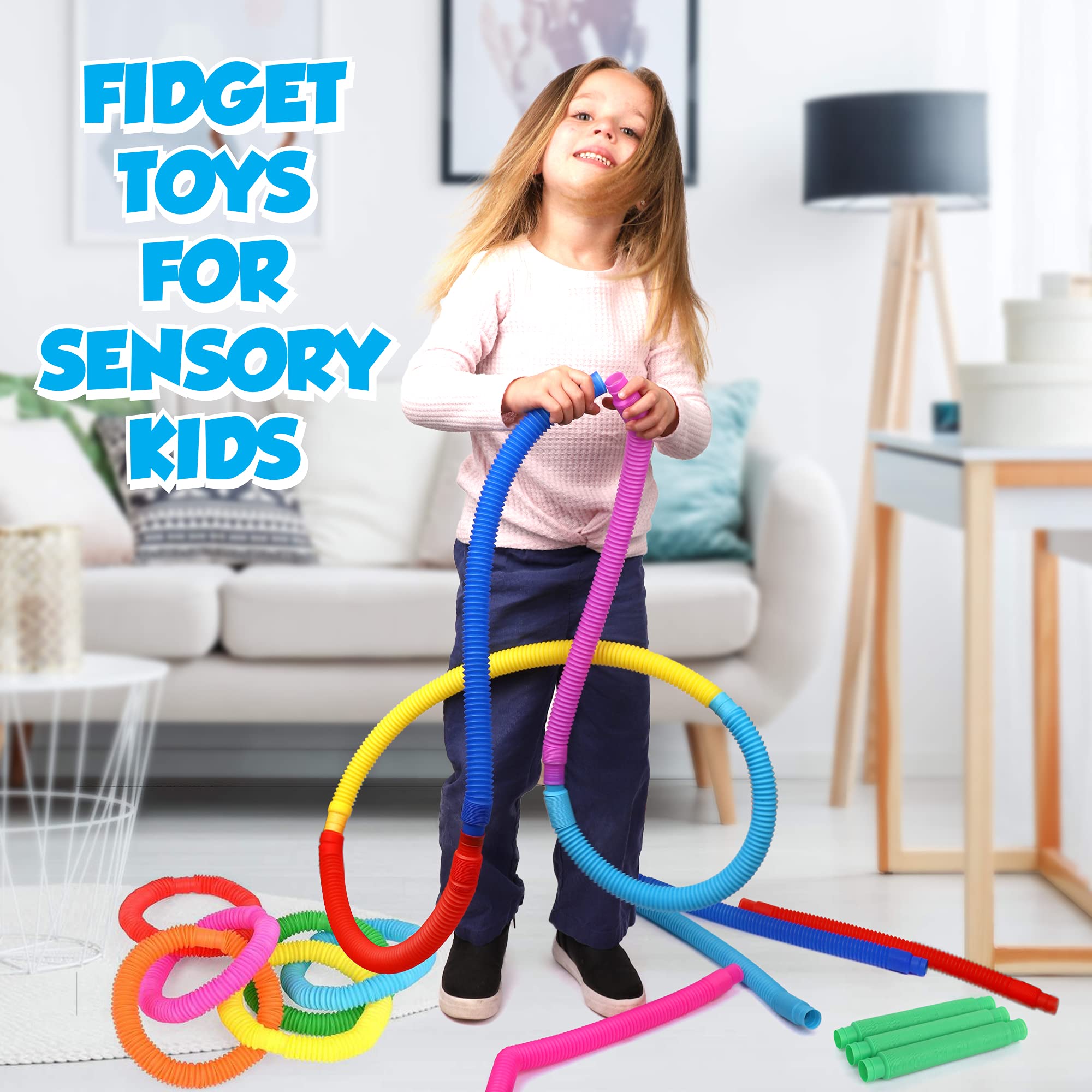 Playkidz 24 Pack Pop Tubes Sensory Toys for Kids & Adults - 7.5
