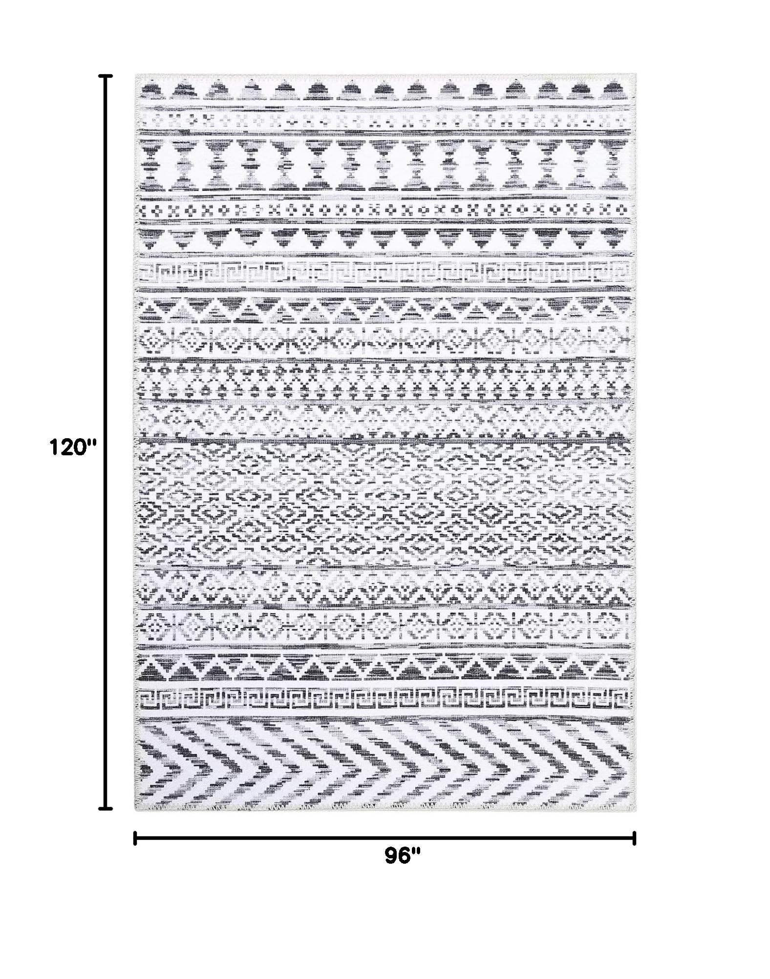 Zacoo Boho Area Rug 8x10 Grey Moroccan Bohemian Large Rug - Machine Washable Non-Slip Geometric Floor Carpet for Living Room, Bedroom, Dining Room & Office - Stain Resistant Indoor Modern Accent Rug for Home Decor