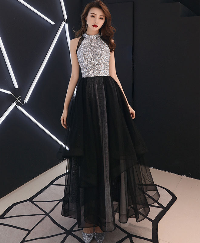 Elegant Black Sequin Tulle Long Prom Dress for Women - Sparkly Evening Gown for Homecoming, Ball, and Formal Events