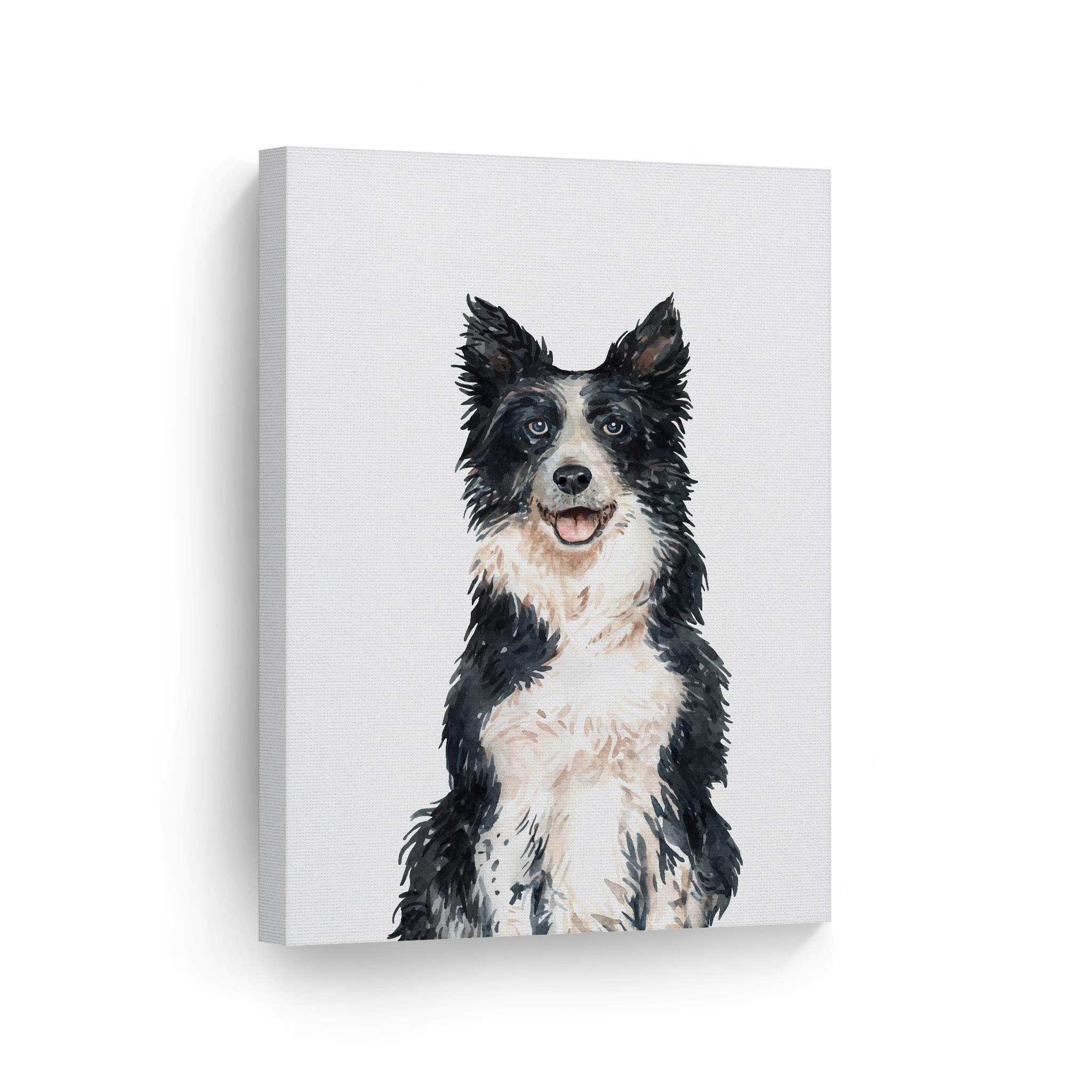 Border Collie Dog Watercolor Painting - Woodland Animal Wall Art Canvas Print for Pet Lovers, Dog Owners, Mom & Dad Gift - Nursery, Bedroom, Kids Room Decor - 40x30 Inches (Rolled)