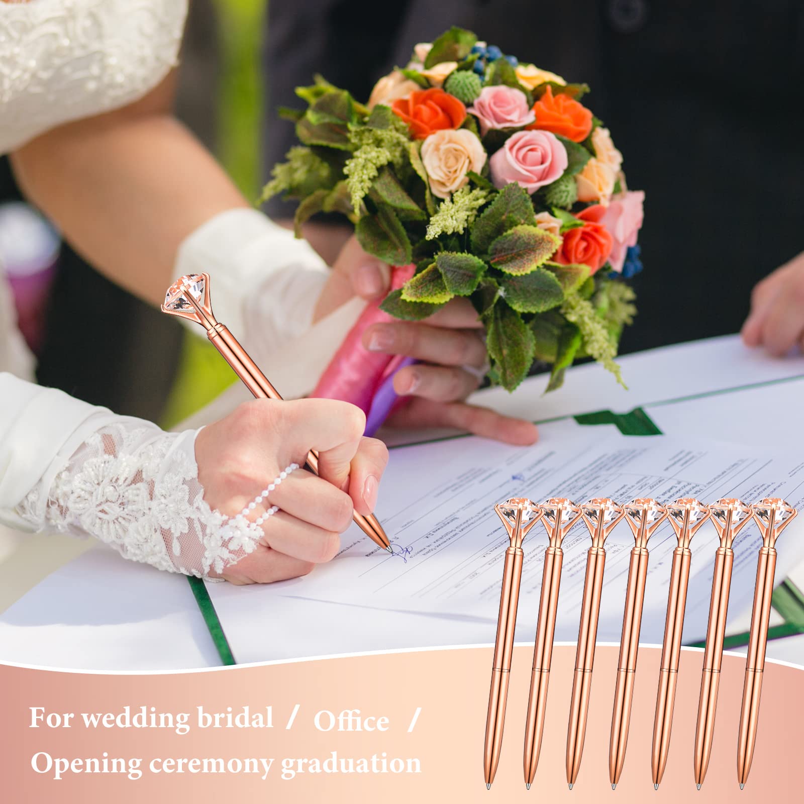50 Pcs Diamond Pens Bulk - Elegant Rose Gold Ballpoint Pens with Bling Crystal & Black Ink - Perfect for Bridal Showers, Weddings, Bridesmaid Gifts, Office & School Use - Luxury Writing Pens for Women