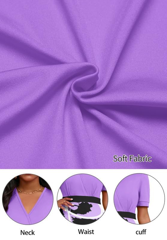 Women's Midi Dresses - V Neck A-Line Swing Dress for Cocktail Party, Church & Tea Time - Short Sleeve Flowy Summer Dress | Perfect for Weddings, Brunch & Office Wear
