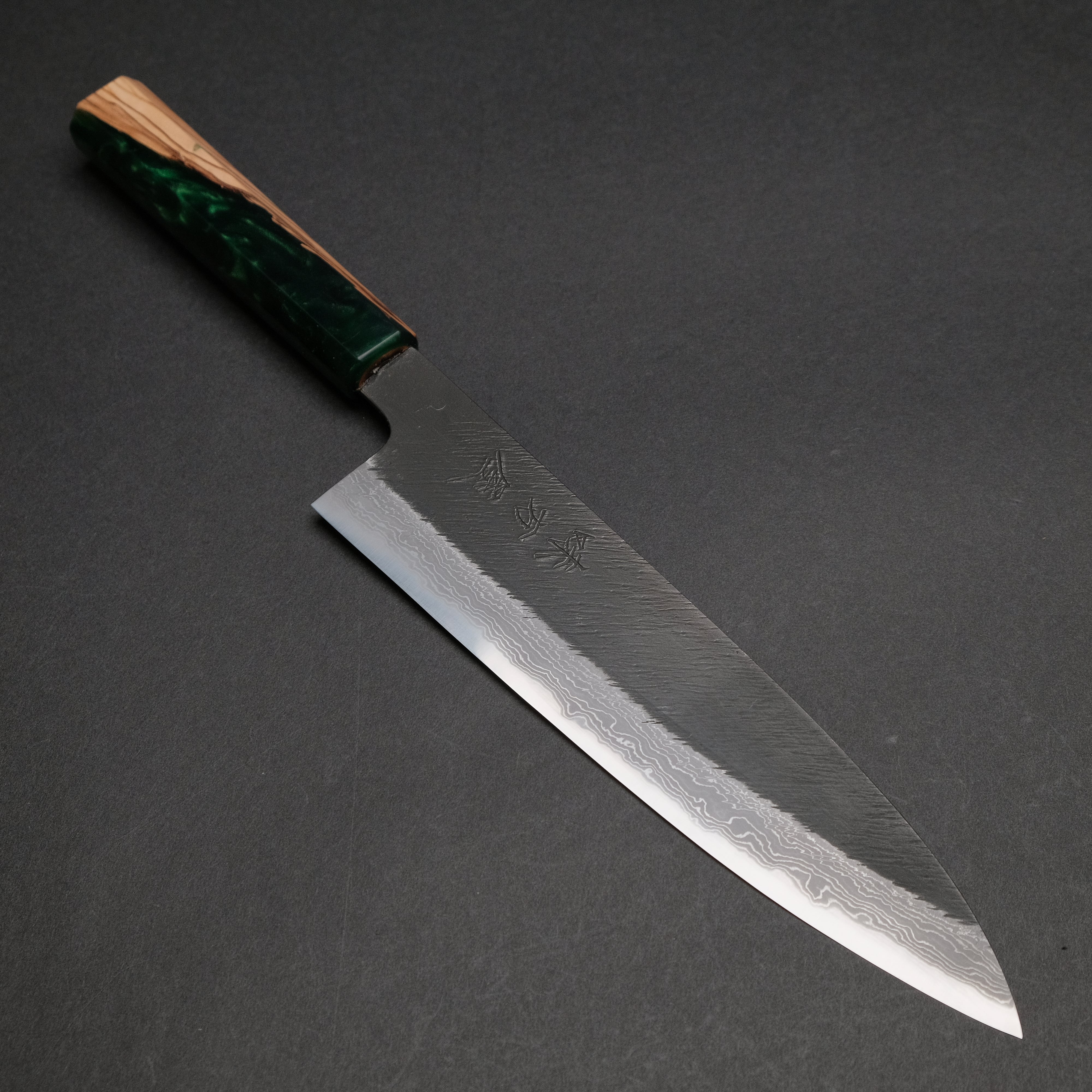 Ajikataya White #2 Matsuba Damascus Gyuto 210mm Japanese Chef Knife with Olive Wood & Resin Handle - Premium Kitchen Knife for Sushi, Meat Cutting & Professional Cooking (#11)