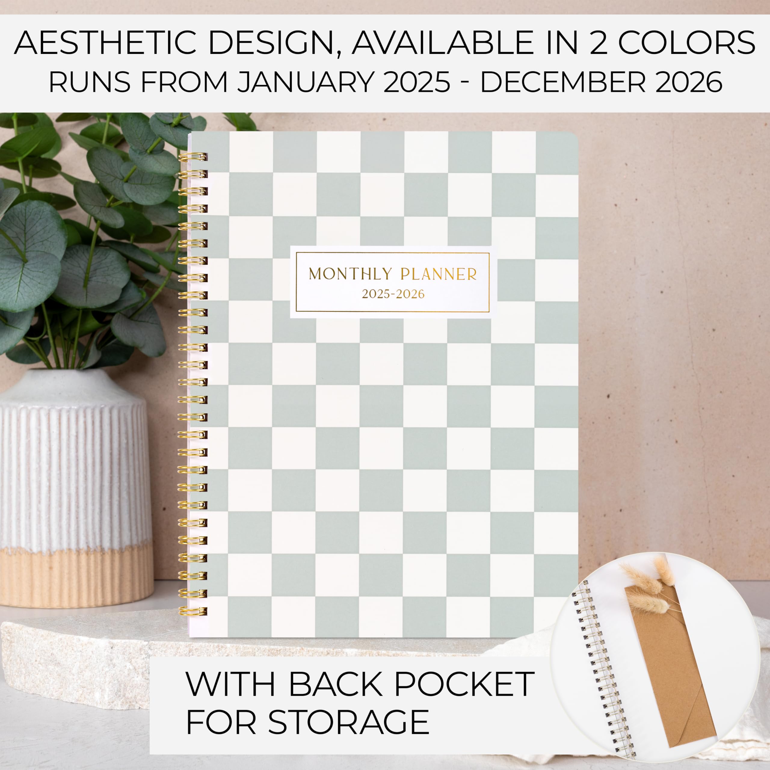 2025-2026 Checkered Monthly Planner & Calendar Book - Productivity Organizer with To-Do Lists for Work, School & Personal Tasks | January 2025-December 2026 | Perfect for Office, College Students & Daily Planning