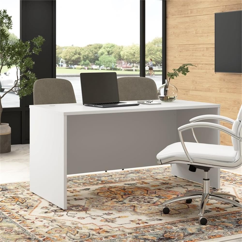 Bush Business Furniture Hampton Heights 60W White Buffet Cabinet with Hutch - Home Office Storage, Kitchen Buffet, Living Room Organizer | Perfect for Workspace Organization, Dining Room Display & Home Decor