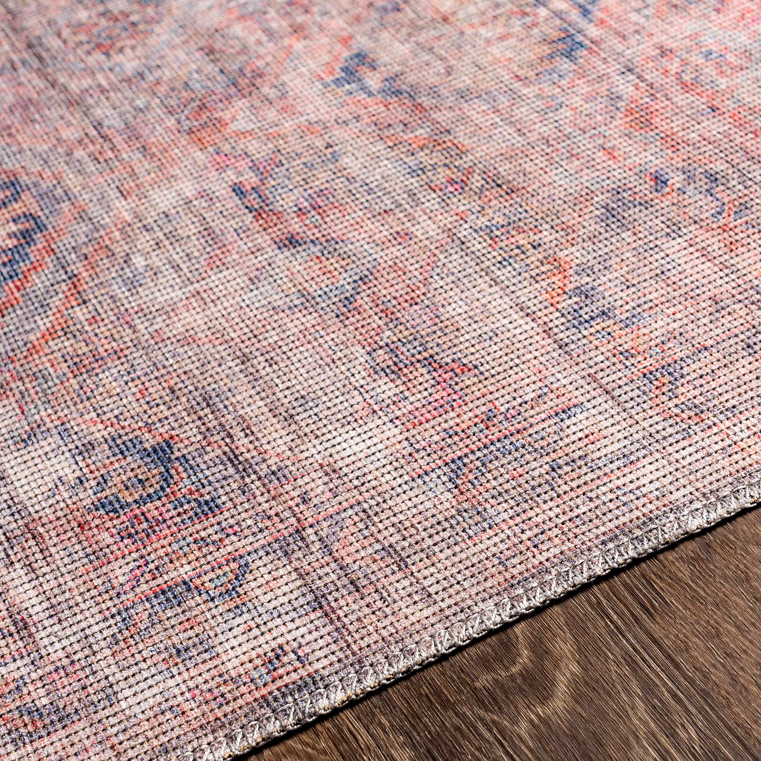 Hauteloom Mayantoc Machine Washable Area Rug - Traditional Design in Navy, Rust, Peach - 6'7