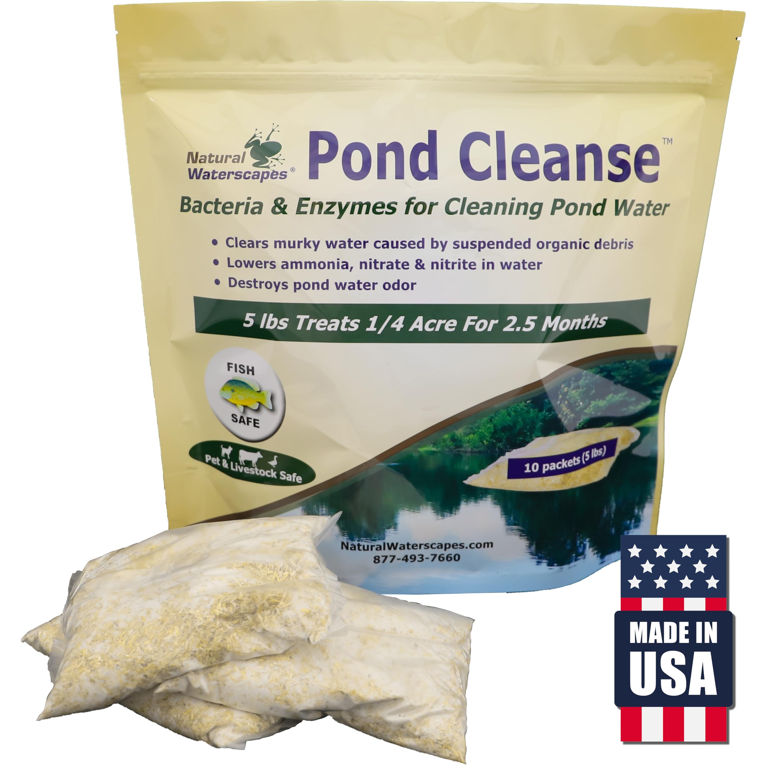 **Pond Cleanse 5 lb (10 Packets) – Natural Pond Cleaner & Water Clarifier for Ponds & Lakes | Treats up to 1.25 Acres | Ideal for Algae Control & Water Maintenance**