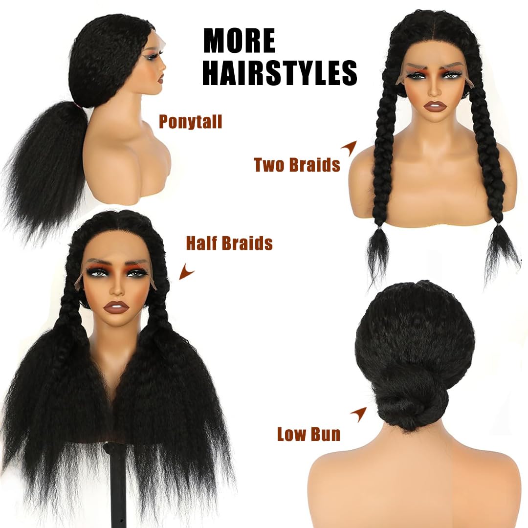 24Inch Kinky Straight Human Hair Lace Front Wig - Pre Plucked with Baby Hair, 13x6 HD Transparent Lace, 180% Density, Natural Yaki Straight Human Hair Wigs for Black Women | Perfect for Daily Wear, Parties, Cosplay & Protective Styling