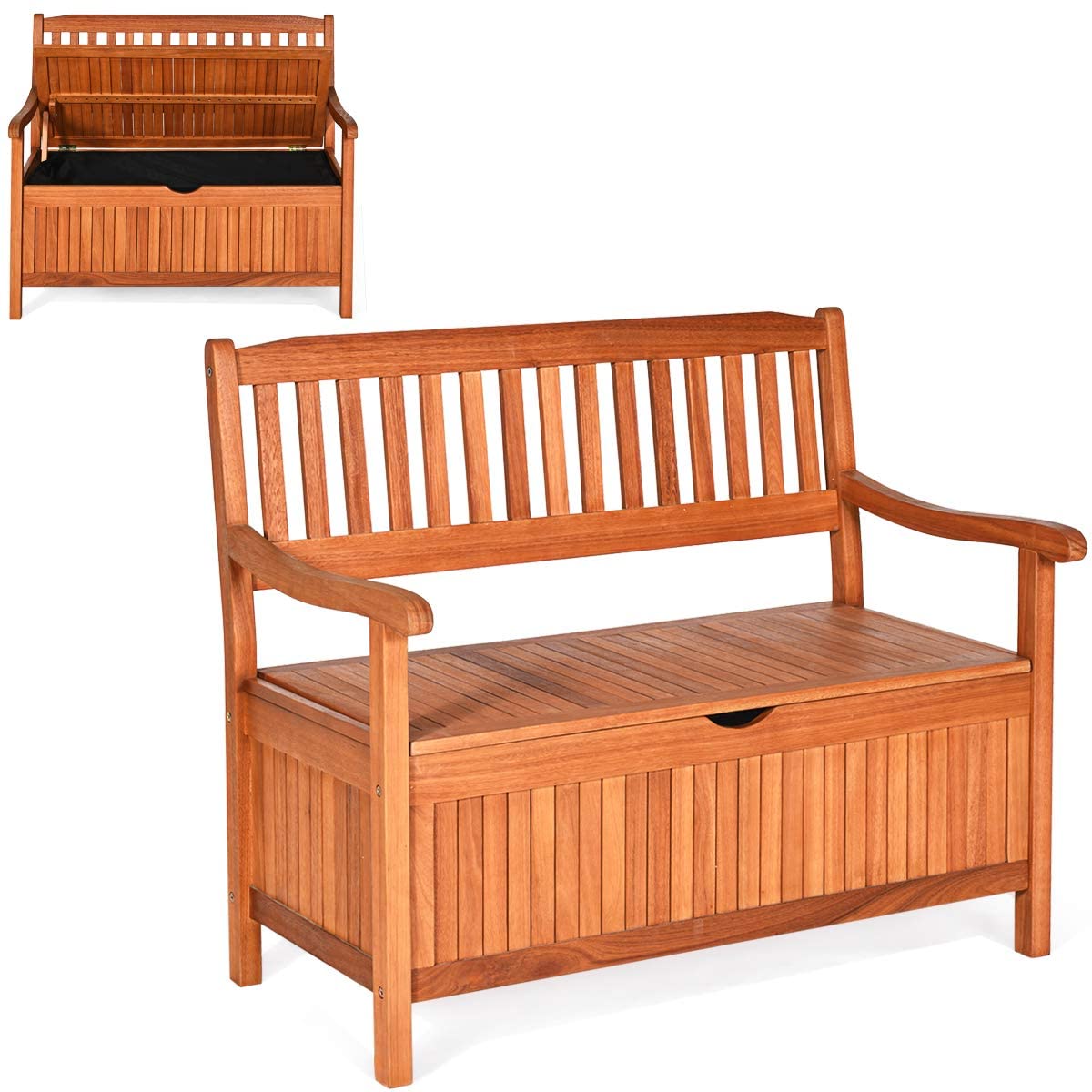 BETTARY 53 Gal Weatherproof Wooden Outdoor Storage Bench with Waterproof Liner & Armrests - Patio, Garden, Deck, Porch & Balcony Furniture for Outdoor Seating and Storage