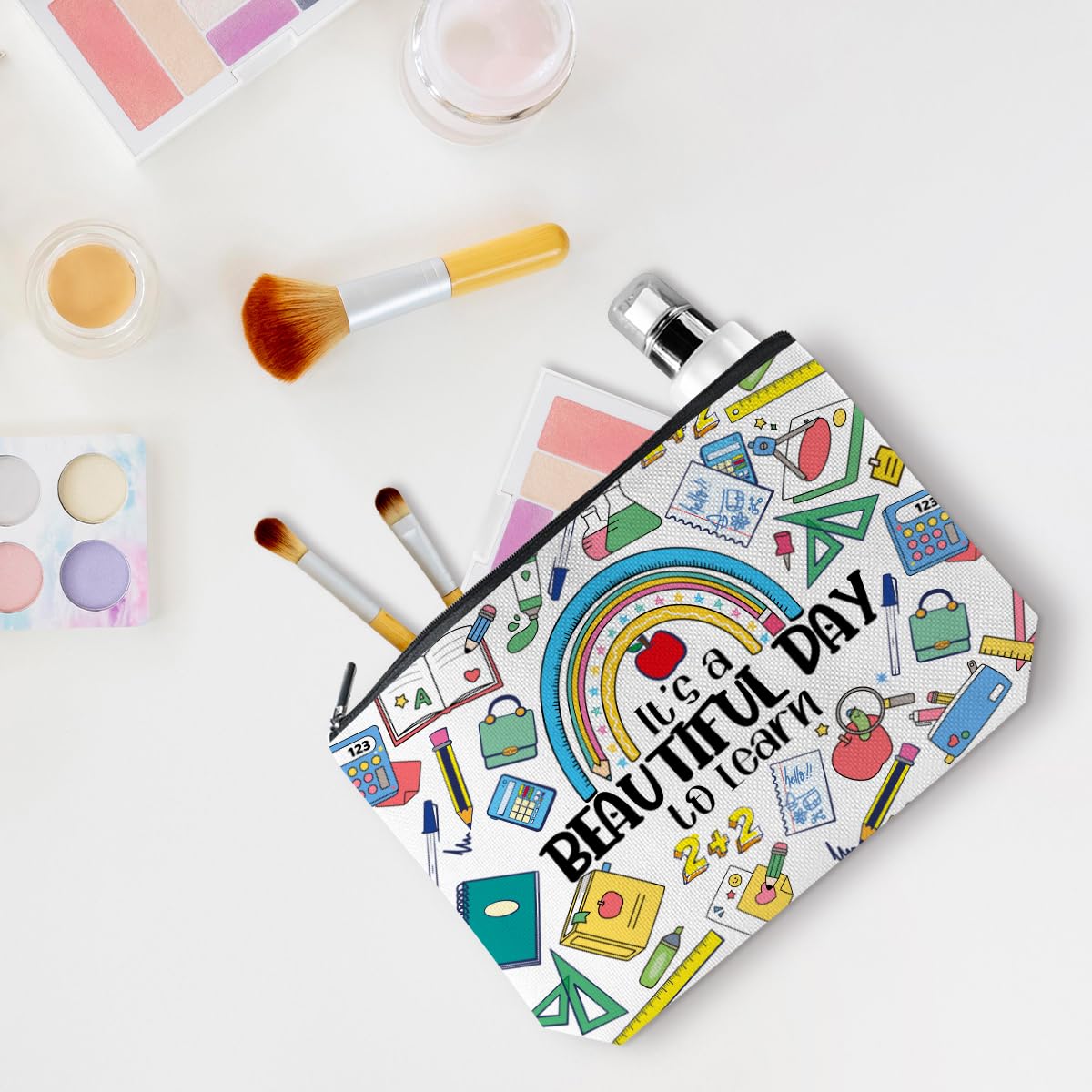 Inspirational Rainbow Makeup Bag for Teachers - Perfect for Appreciation, Graduation, Retirement, Birthdays, Christmas, and Teacher Day Gifts - Ideal for Women, Best Friends, Leaders, and Principals - Great for Everyday Use, Travel, and School Essentials