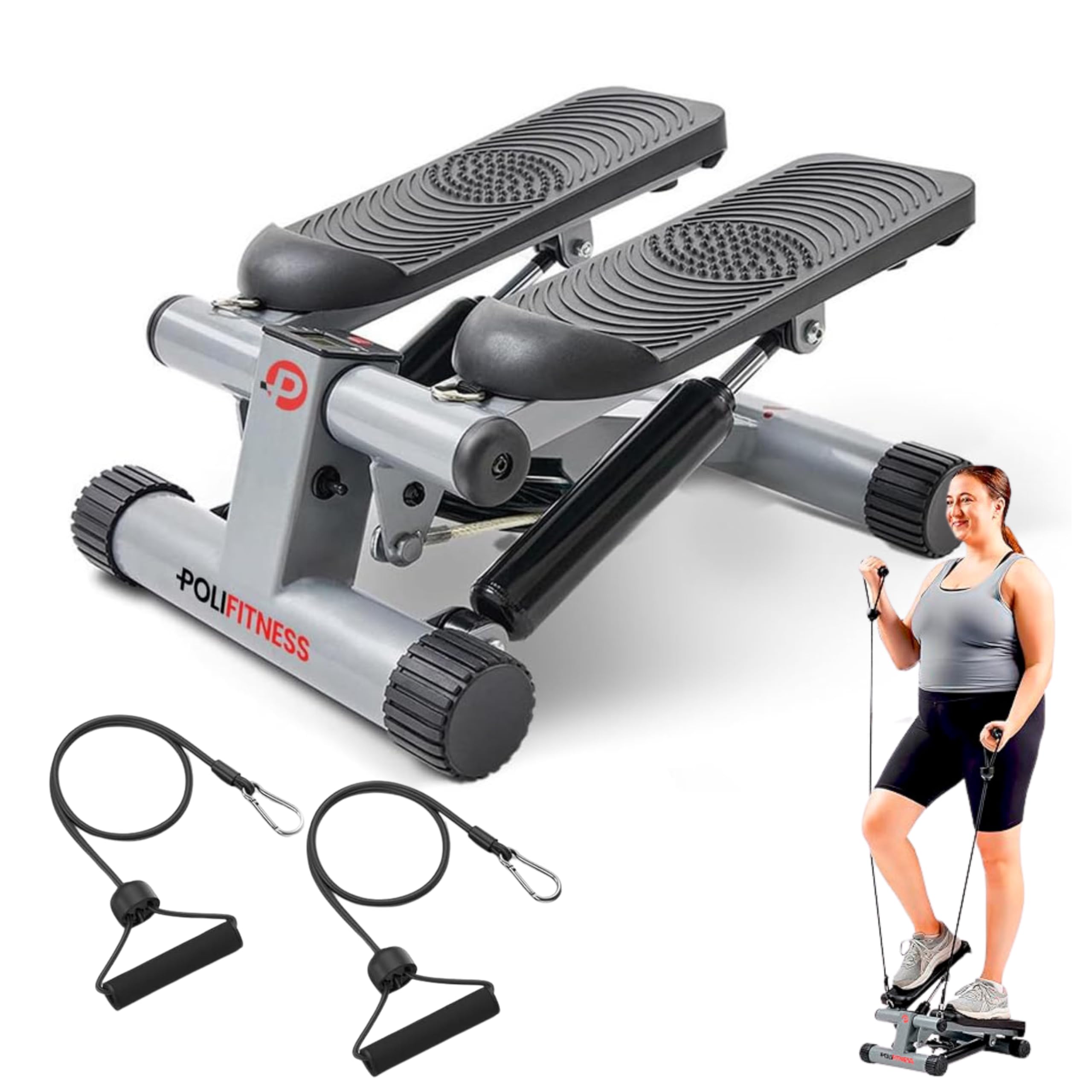 Mini Stepper with Resistance Bands for Home Workout - 330LBS Capacity Stair Stepper Machine with LED Smart Display | Portable Fitness Equipment for Cardio, Leg & Arm Training | Perfect for Small Spaces & Office Workouts