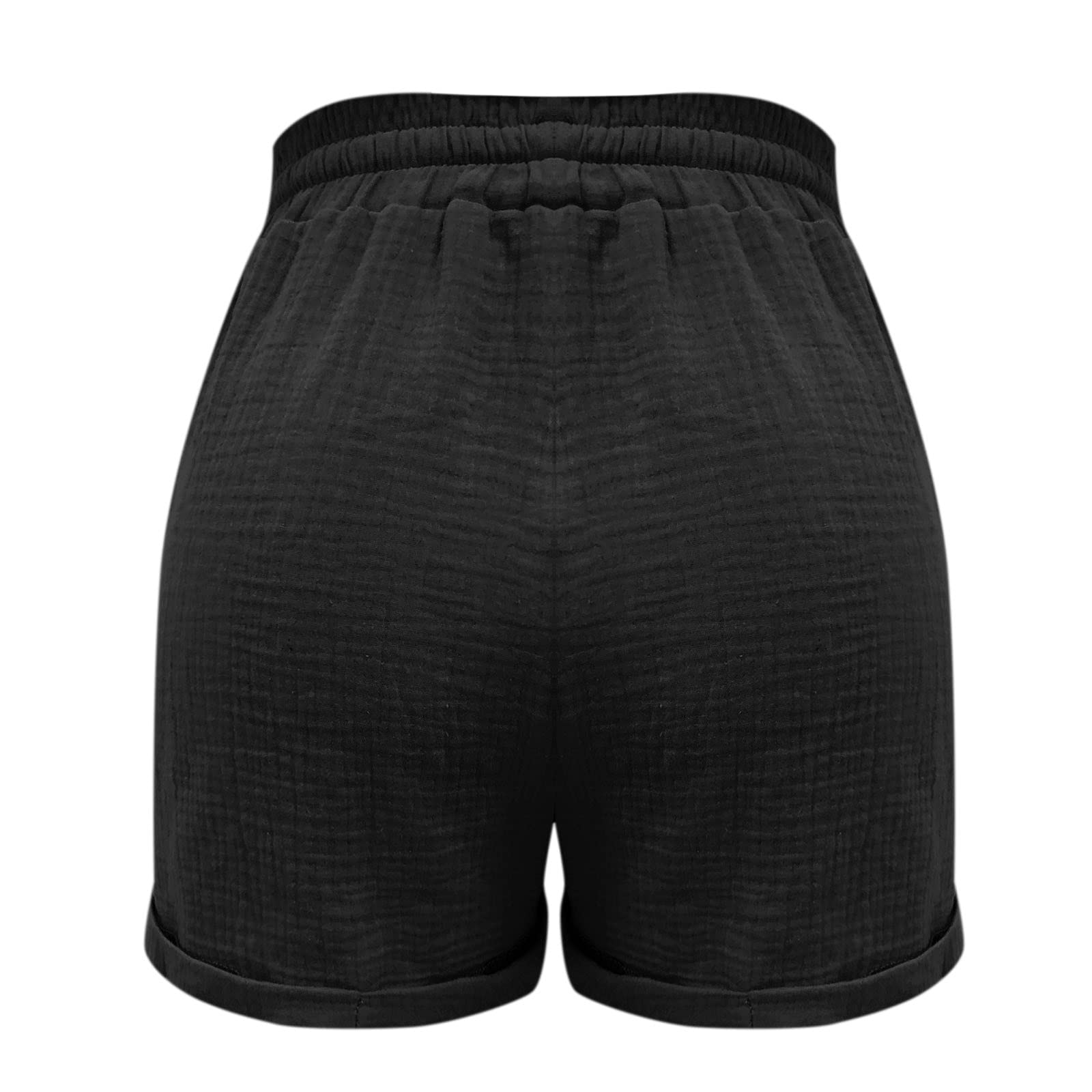 Trendy Women's Cotton Linen Shorts with Drawstring & Elastic Waist - Comfy Casual Summer Shorts with Pockets for Outdoor Activities, Travel, and Beach Vacations