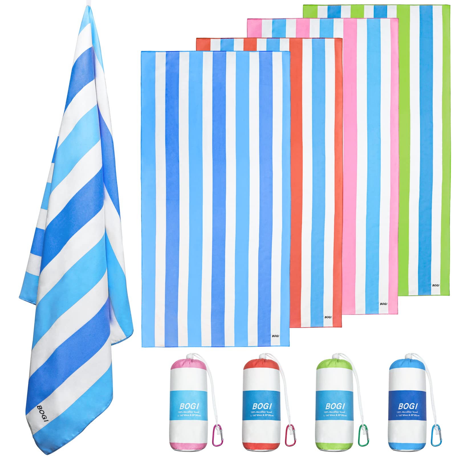 BOGI Quick Dry Microfiber Beach Towel Set - Large & XL Lightweight Absorbent Sand-Resistant Oversized Travel Towels for Swimming, Yoga, Gym, Beach Vacation & Poolside Relaxation