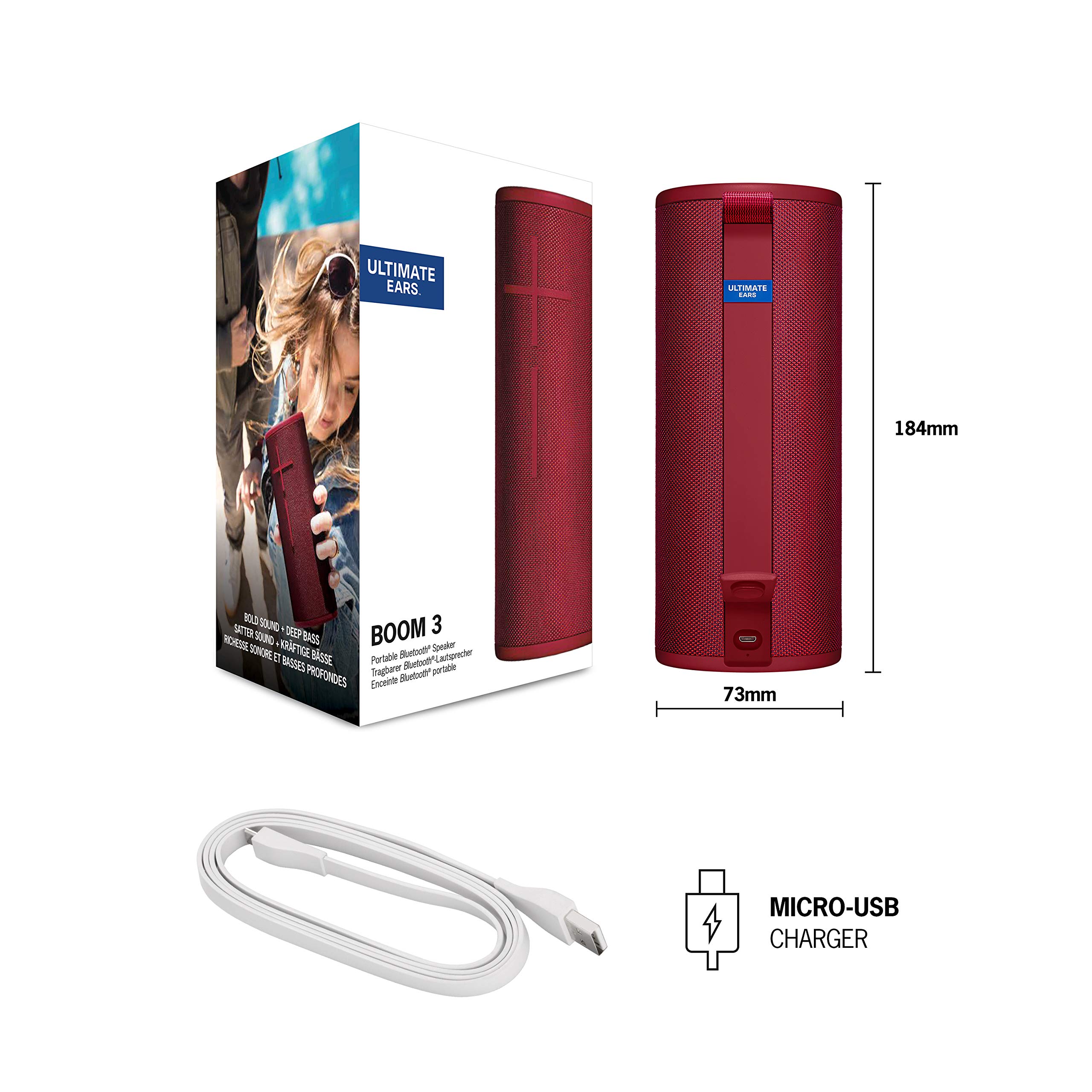 Ultimate Ears Boom 3 Wireless Bluetooth Speaker - Powerful Sound with Deep Bass, Waterproof, 15-Hour Battery, 150 ft Range, Sunset Red | Perfect for Outdoor Adventures, Pool Parties & Travel