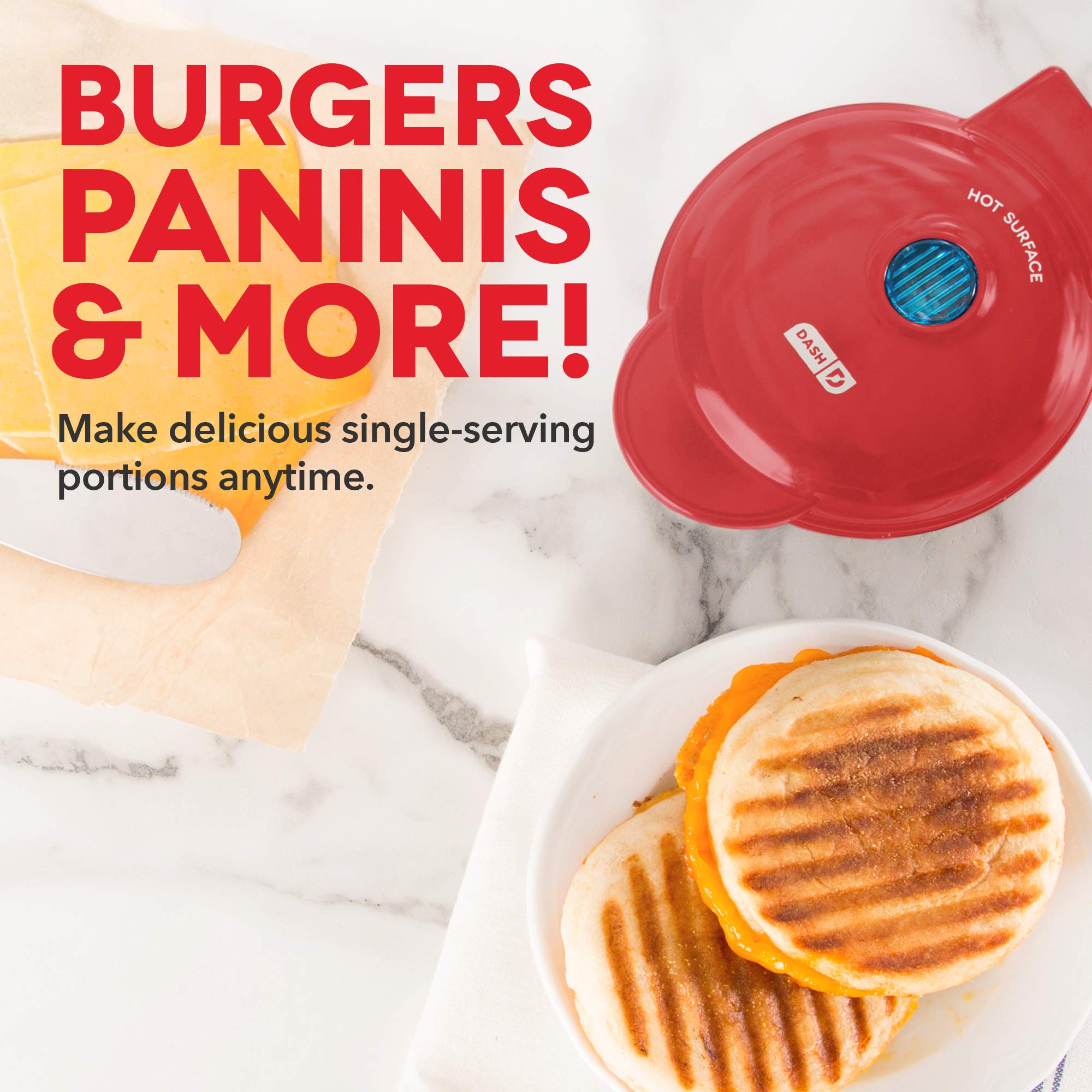 Dash DMS001RD Mini Maker Electric Round Griddle & Portable Grill with Recipe Book - Red | Perfect for Breakfast, Panini Press & Quick Meals at Home, Office or Travel