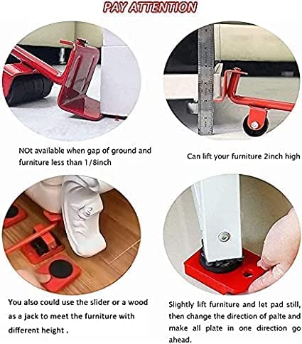 HRK Ergonomic Furniture Mover Tool Set - Heavy Duty 150kg Capacity, ABS & Rubber Wheels (35.5x5x35.5cm) - Red - Home & Office Furniture Slider for Sofa, Refrigerator, Washing Machine Moving