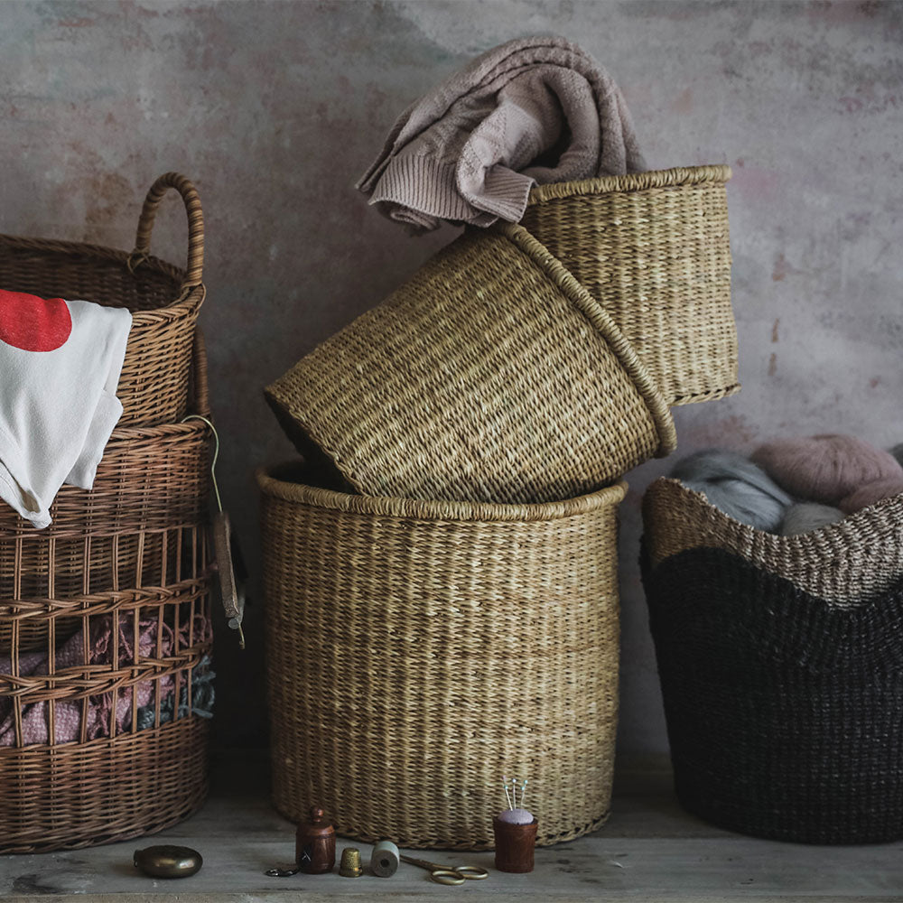 Madison Elephant Grass Basket Trio Set - Handwoven Natural Storage Baskets for Home Decor, Laundry, or Organizing - Perfect for Living Room, Bedroom, or Bathroom Storage