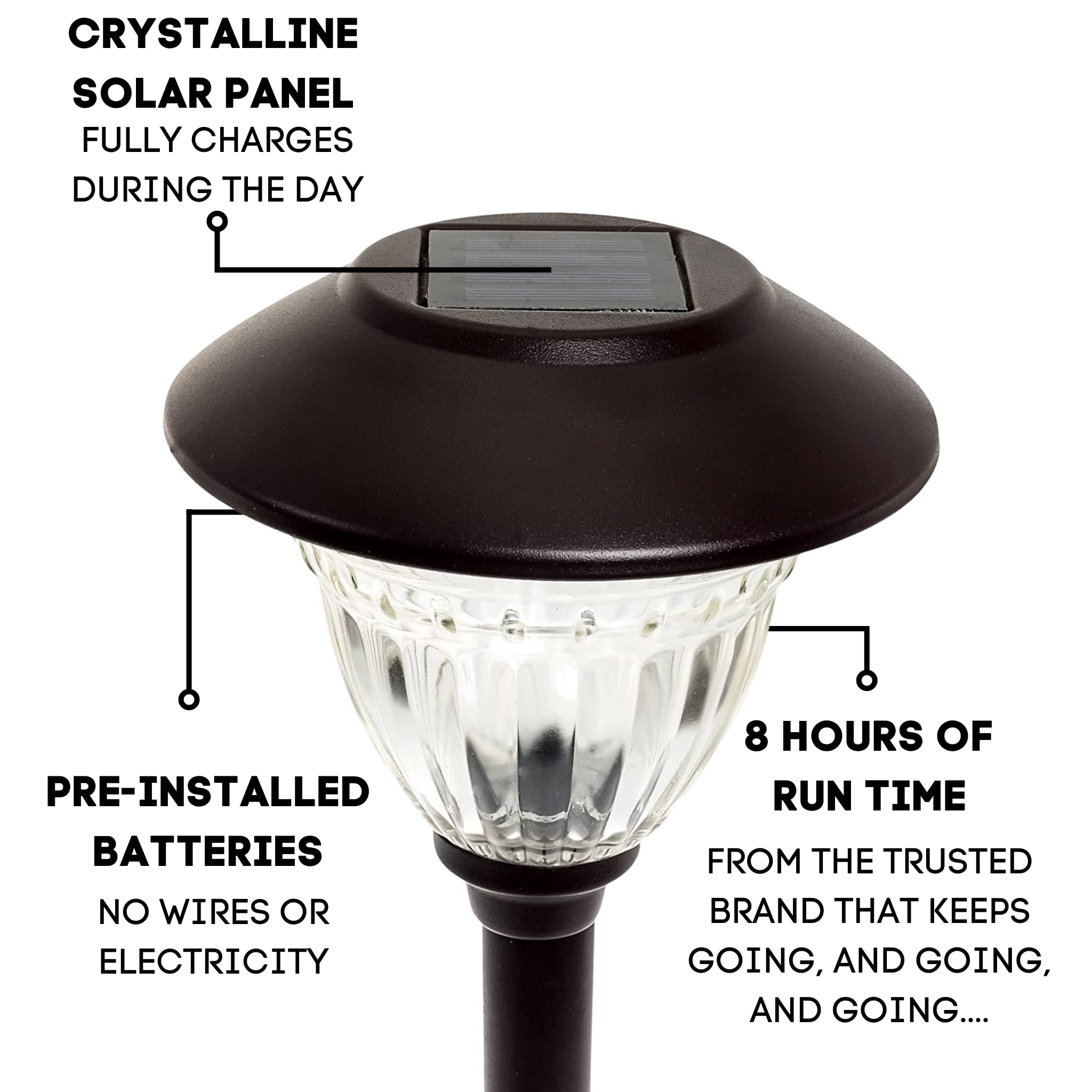 Energizer LED Solar Pathway Lights - 10 Pack Bronze Outdoor Solar Lights - IP65 Waterproof with Auto On/Off - Patterned Glass & Metal Construction - Perfect for Garden, Walkway, and Driveway Lighting