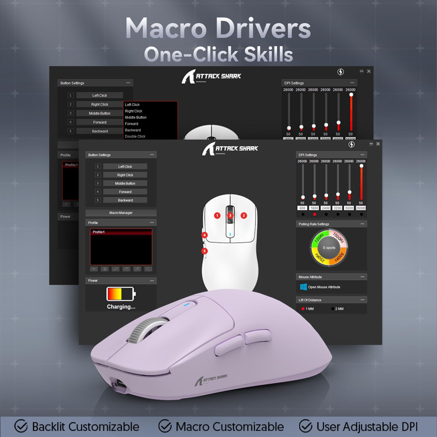 Attack Shark X3 Wireless Gaming Mouse - 49g Ultra Lightweight Ergonomic Mouse with PAW3395 Sensor (26K DPI) | Triple Mode Connectivity | 200 Hour Battery Life | 8 Programmable Buttons | Perfect for FPS, MOBA & MMO Games on PC, Laptop & Mac (Purple) - Ideal for Esports, Office Work & Home Gaming Setup