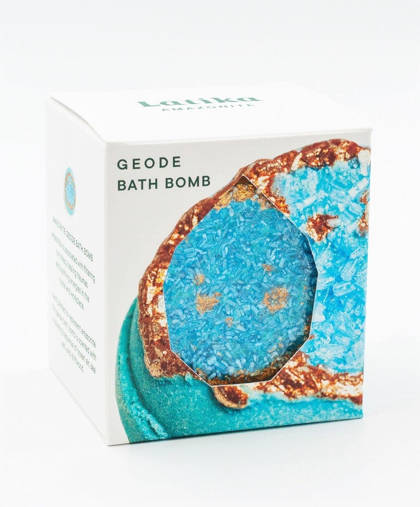 Amazonite Geode Calming Bath Bomb for Relaxation & Stress Relief - Natural Mineral Infused Self Care Gift for Women, Spa Night at Home