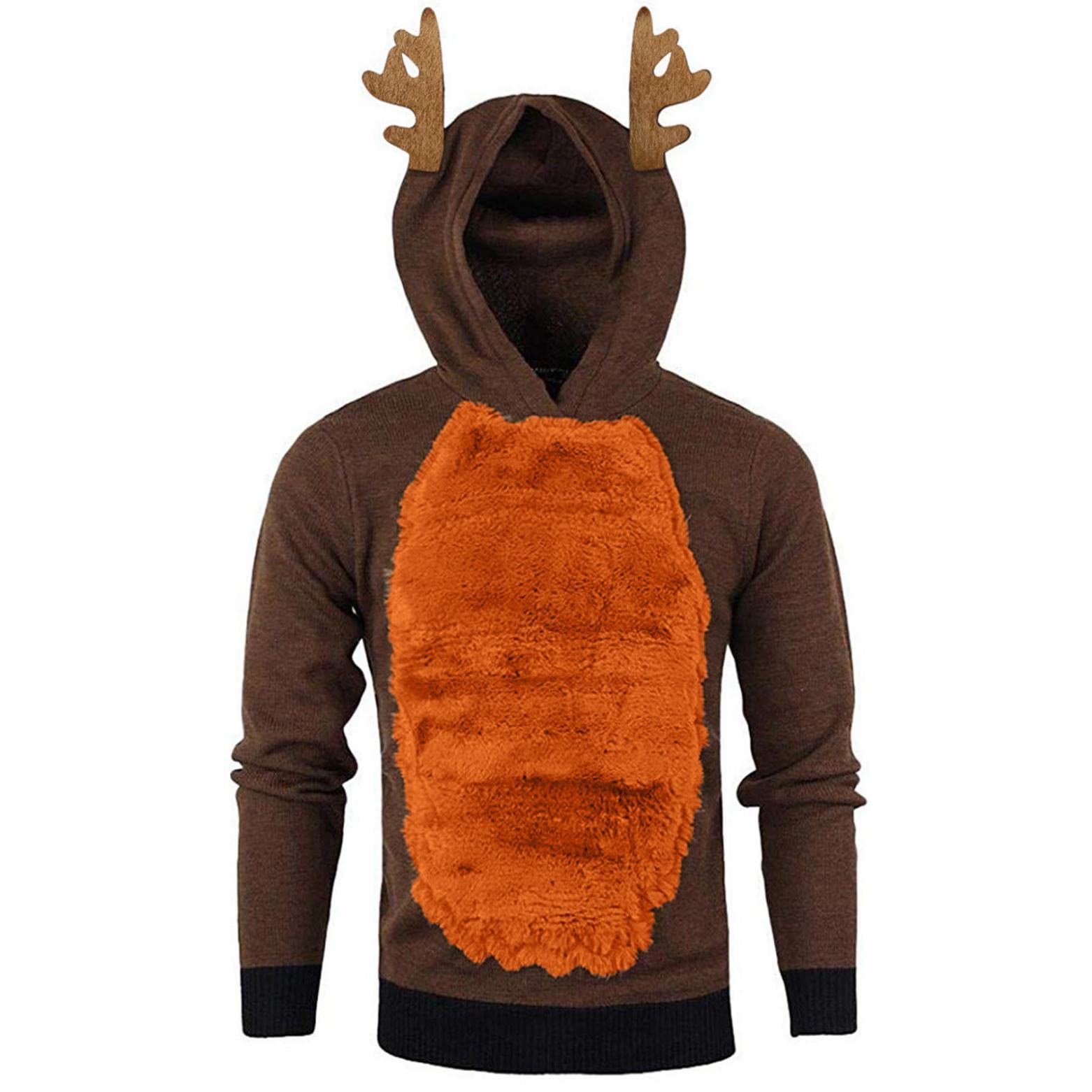 Men's Christmas Reindeer Hoodie - Winter Fleece Pullover for Holiday Parties