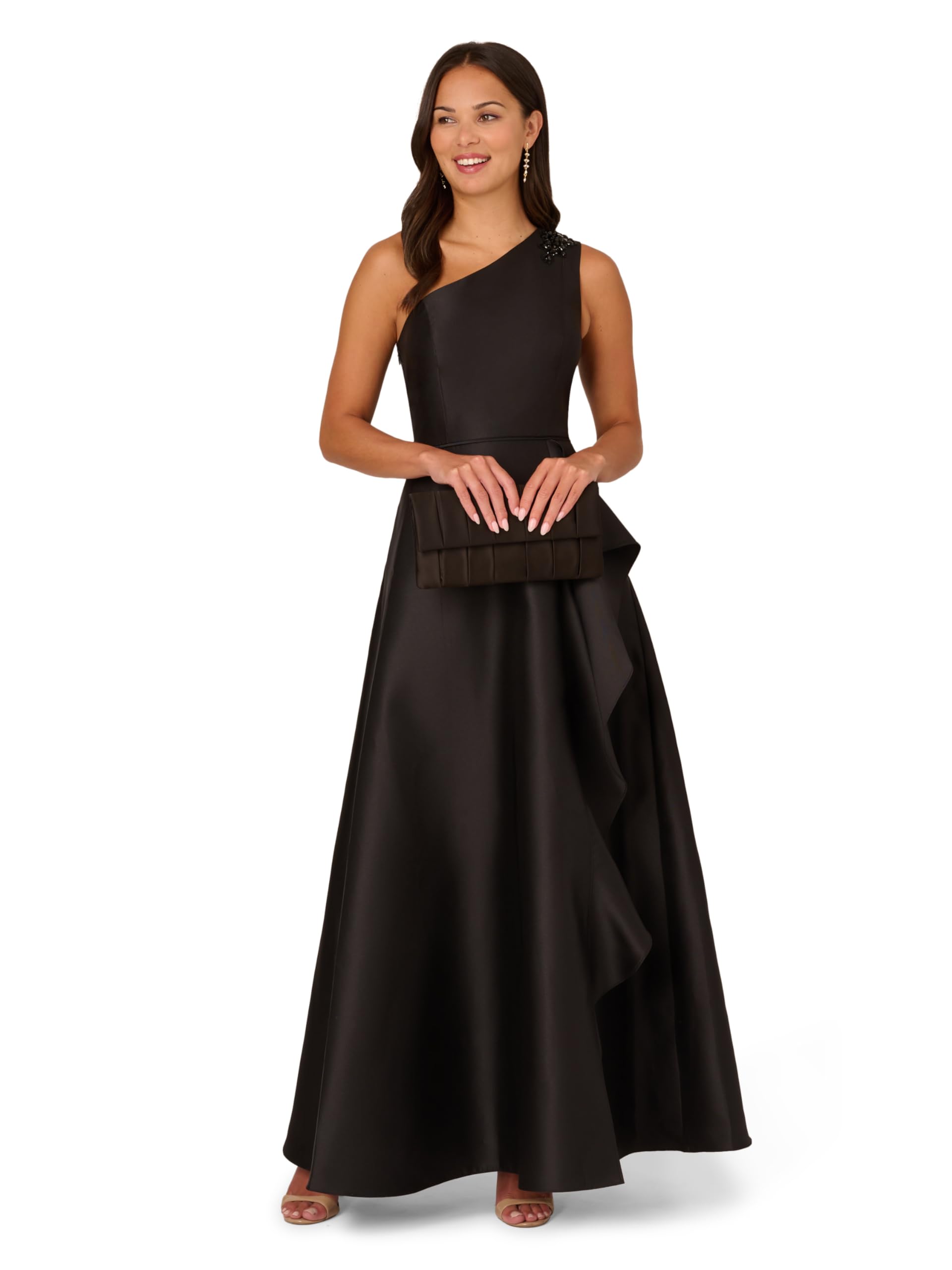 Adrianna Papell Women's One Shoulder Mikado Gown - Elegant Formal Evening Dress for Prom, Wedding & Special Occasions