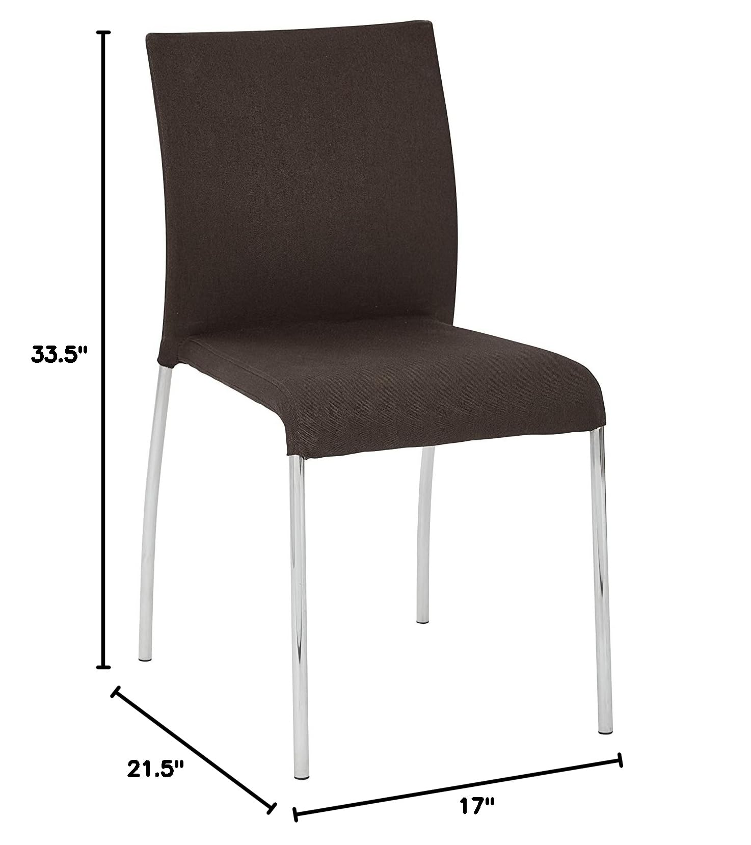 OSP Home Furnishings Conway Upholstered Stacking Chairs with Chrome Legs - Set of 2, Chocolate Brown - Perfect for Dining Rooms, Kitchens, Offices, and Event Seating