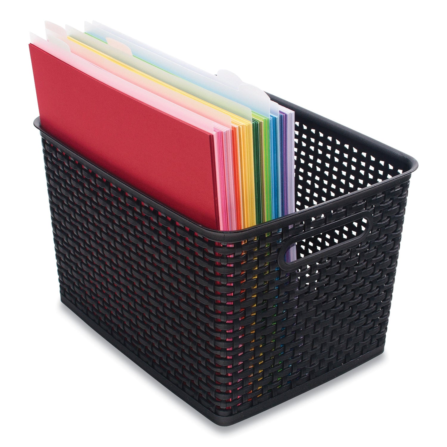 Advantus Large Black Plastic Weave Storage Bin - 13.5