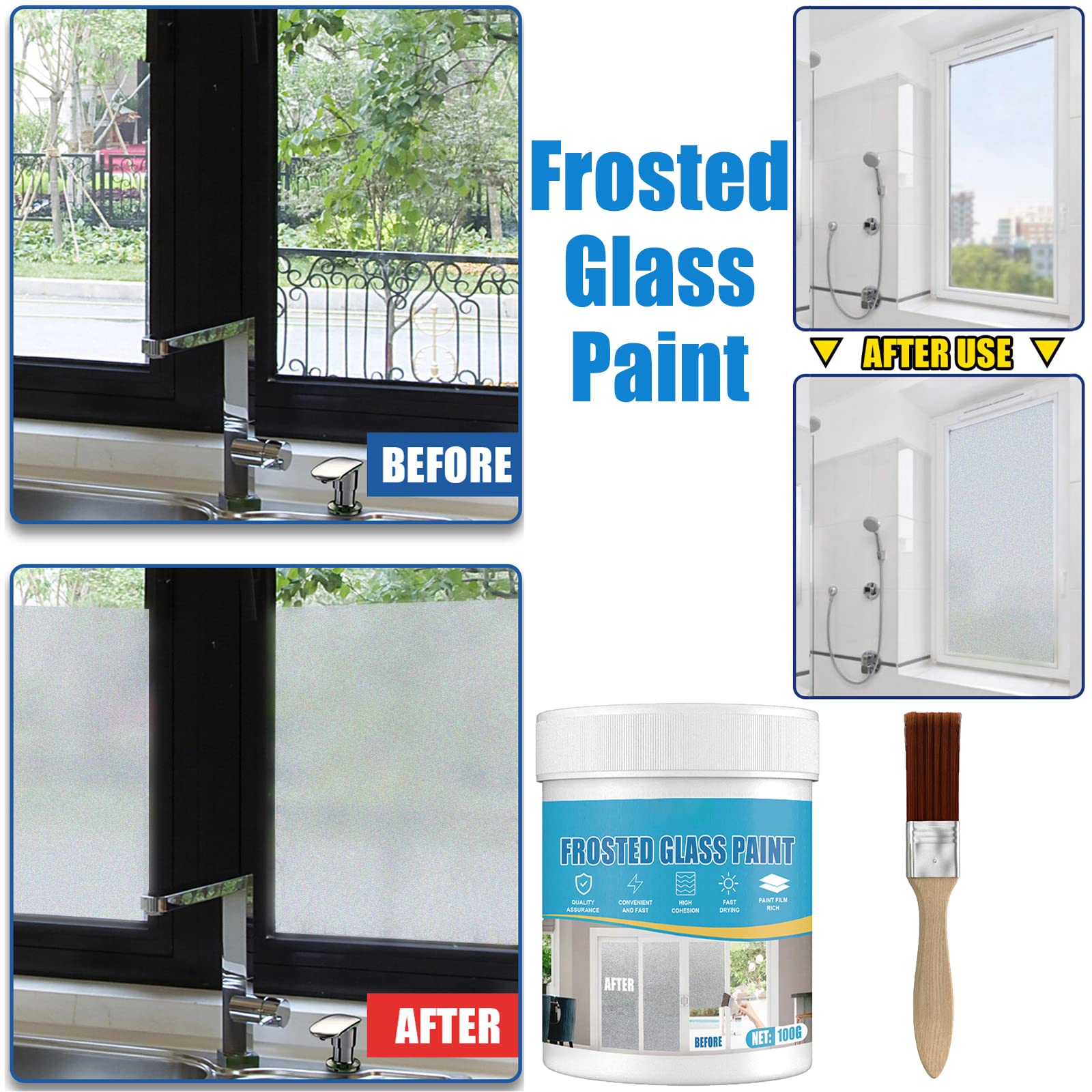 Frosted Glass Spray Paint Kit - Waterproof & UV Matte Hazy Finish for Windows, Doors, and Glass Surfaces - Includes 5 Cans (100g Each) + 5 Brushes - Perfect for Privacy, Decoration, and Light Diffusion in Homes, Offices, and Commercial Spaces
