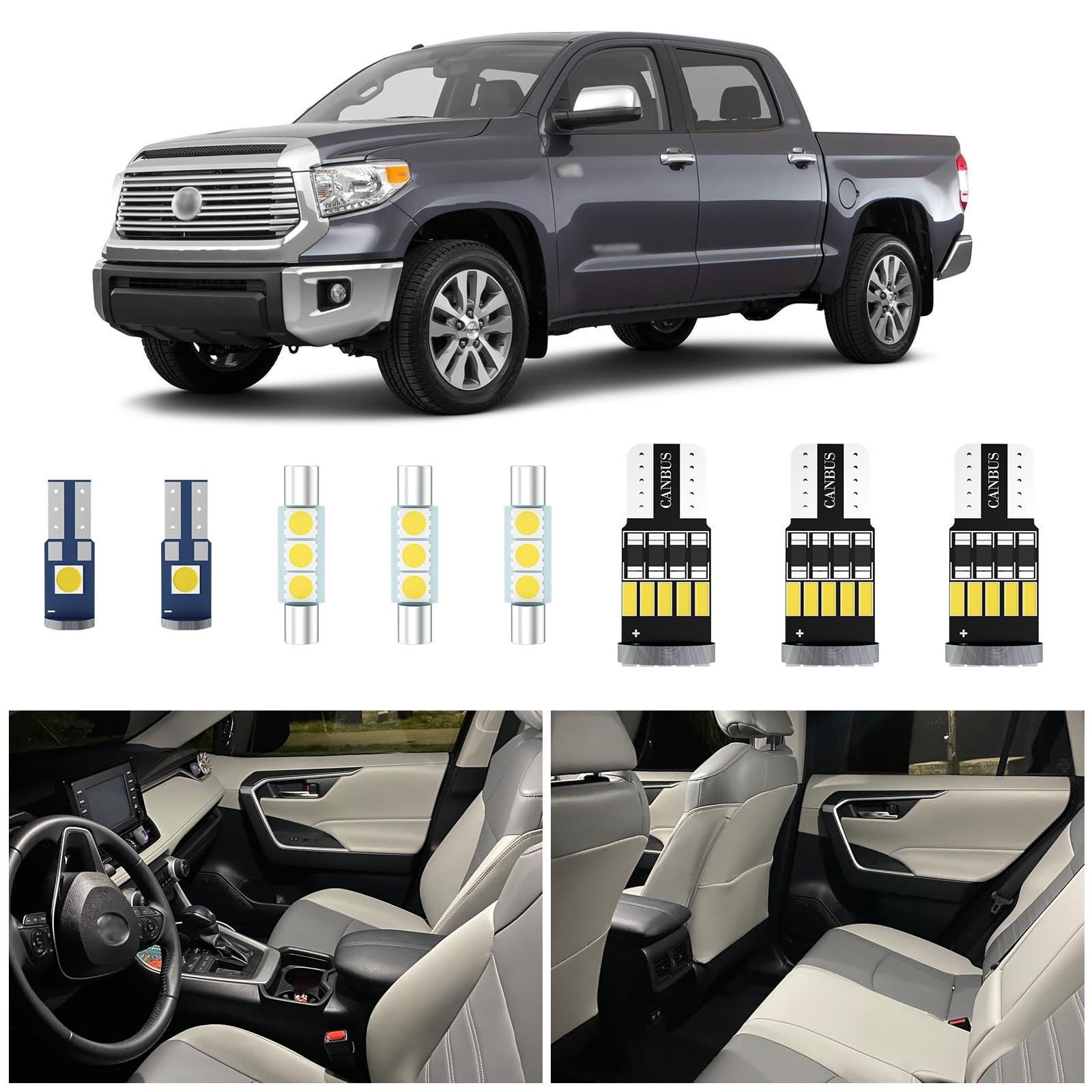 2007-2021 Toyota Tundra LED Interior Light Kit - 6000K Cool White, Pack of 18 - Upgrade Your Truck's Cabin Lighting for Night Driving & Interior Ambience