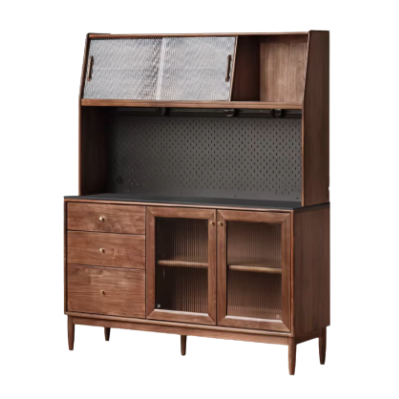 70.8х15.7х69.6 inch / 180х40х177 cm /Rich Dark Walnut color/black slate sideboard + shelf + bull rail