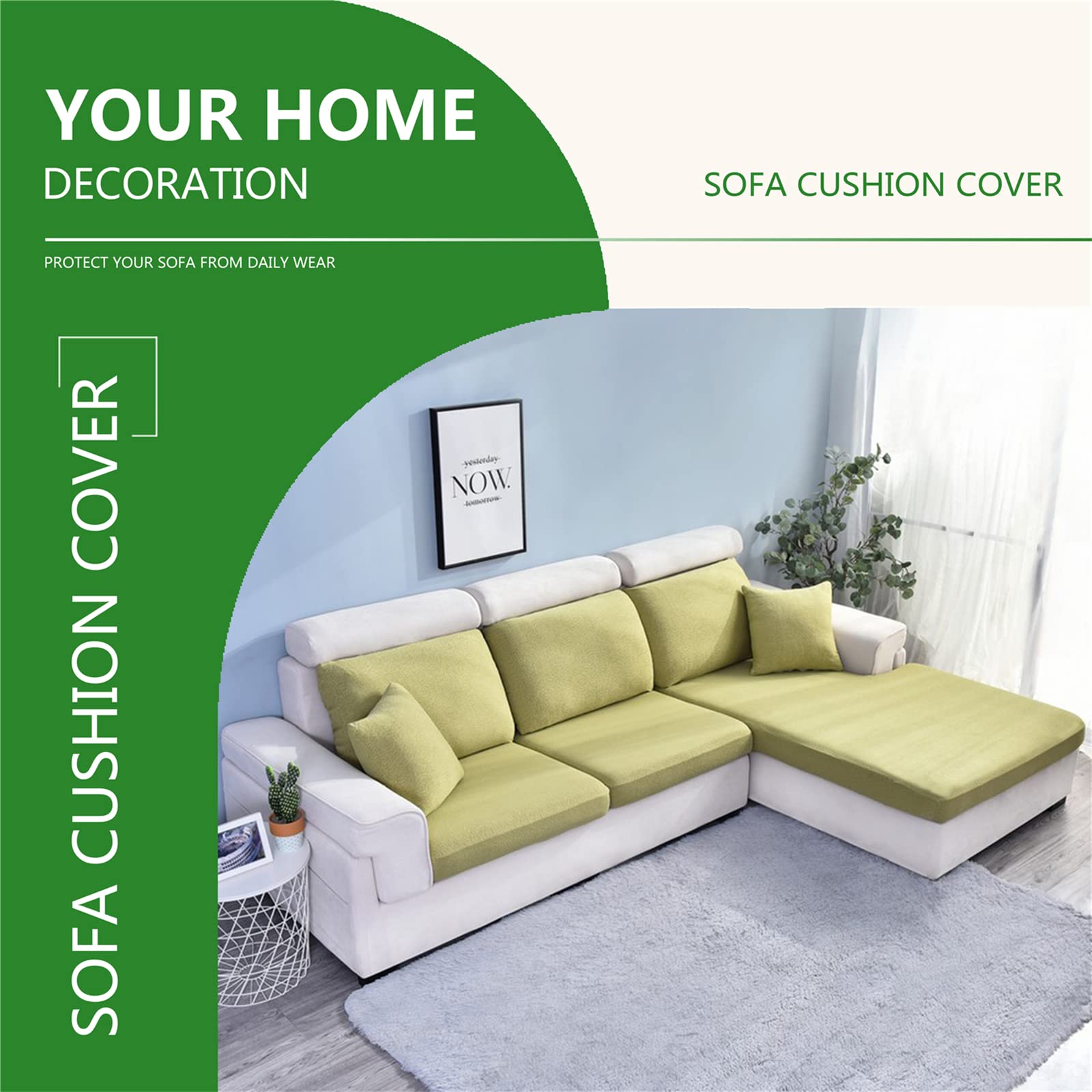 Stretch Waterproof Sofa Cushion Cover - High Elastic Fabric Slipcover for 2-Seater Couch, Bean Green - Perfect for Living Room, Family Room & Pet-Friendly Homes